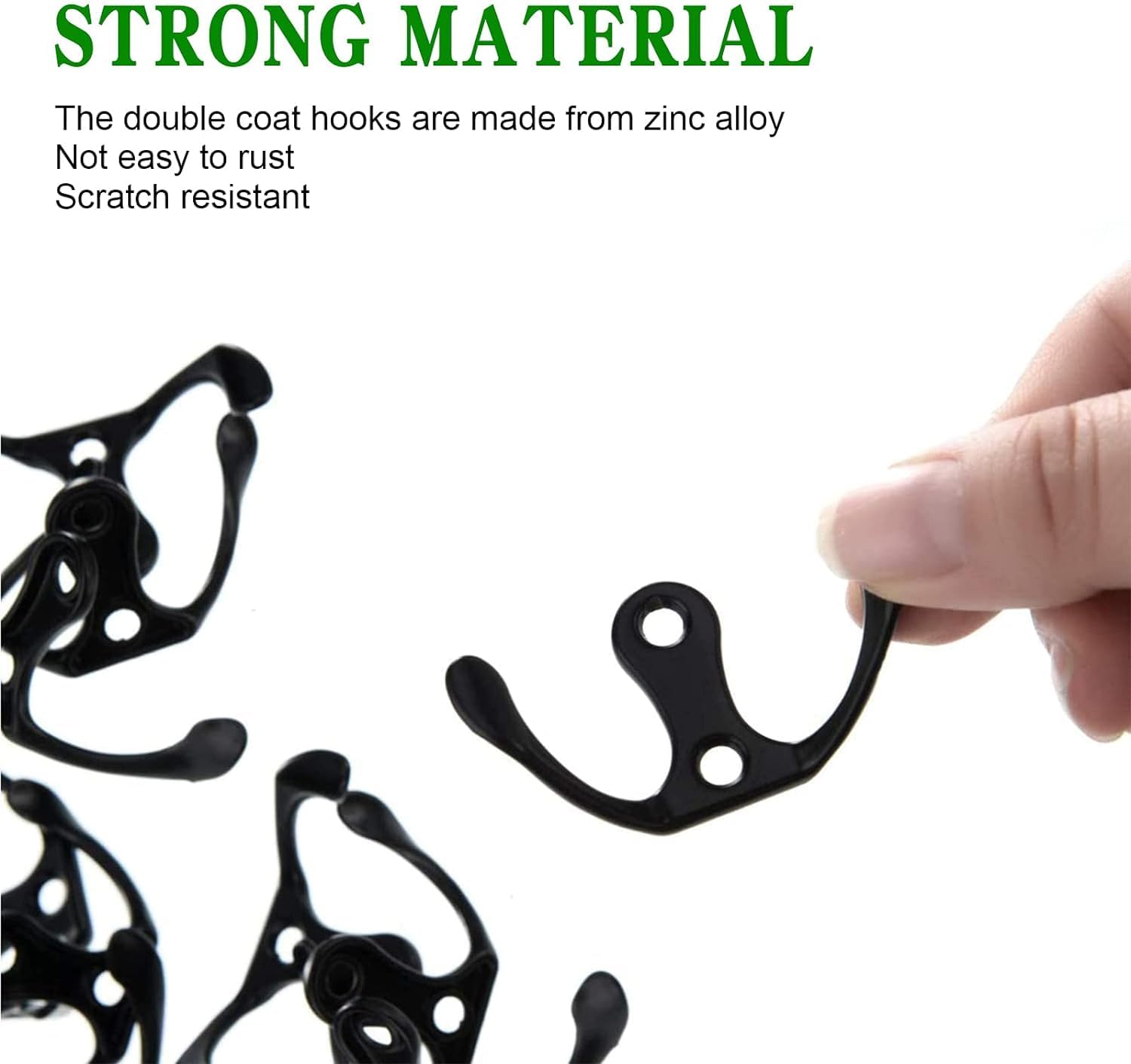 12 Pack Double Wall Hooks - Vintage Metal Coat Hooks with 48 Screws - Heavy Duty Retro Hooks for Bathroom, Kitchen, Closet & Entryway Organization (Black)