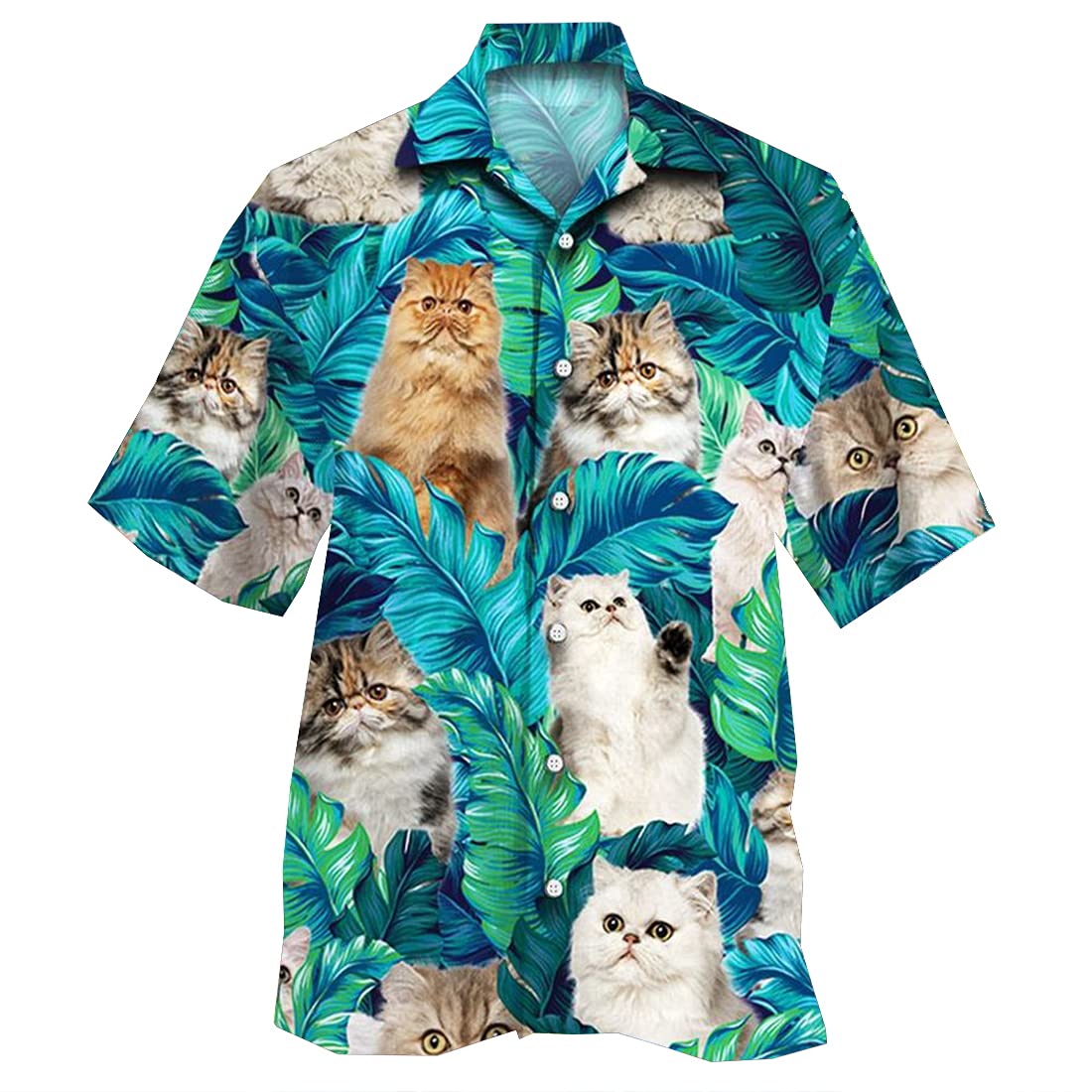Stylish Tropical Hawaiian Shirts for Men & Women - Short Sleeve Button Down Aloha Shirts with Cat Print - Perfect for Beach Vacations, Summer Parties & Luau Events (Set of 37)