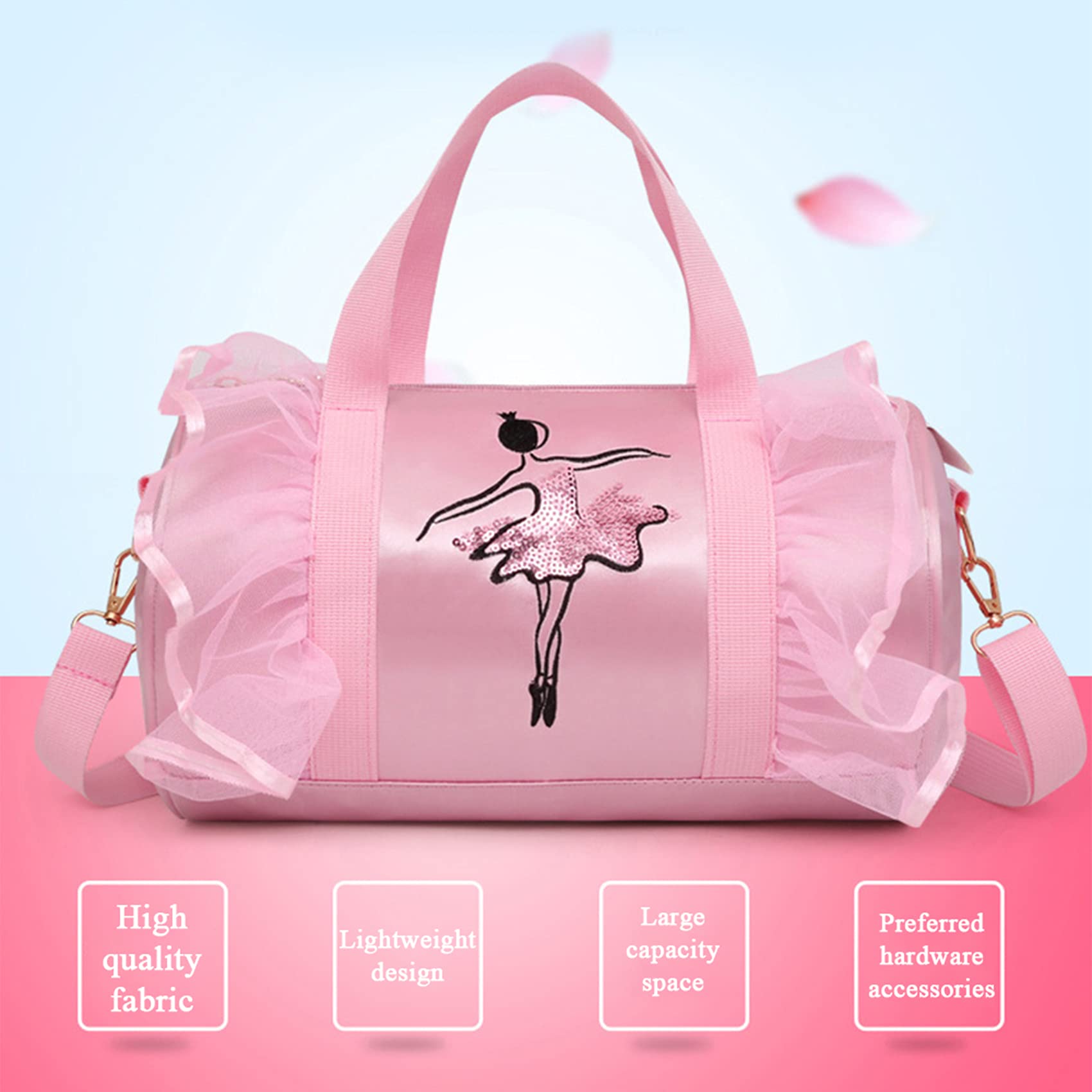Besbomig Pink Ballet Dance Bag for Girls - Crossbody Shoulder Sports Bag with Shoe Storage - Perfect for Ballet Class, Dance Practice & Recitals - Ideal Gift for Ballerina Dancers & Kids