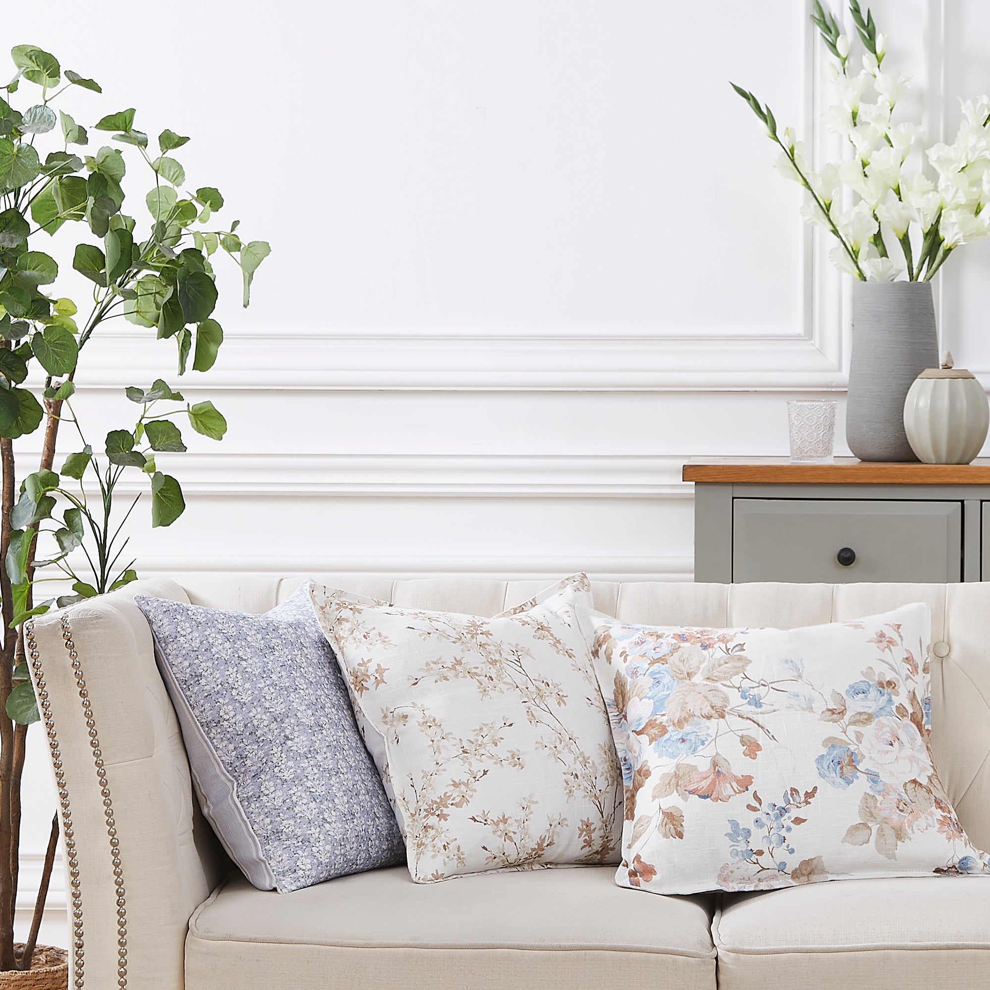 Laura Ashley Forsythia Truffle Throw Pillow Cover - Soft Decorative Cushion for Sofa, Bed & Home Decor - Floral Print Accent Pillow for Living Room & Bedroom