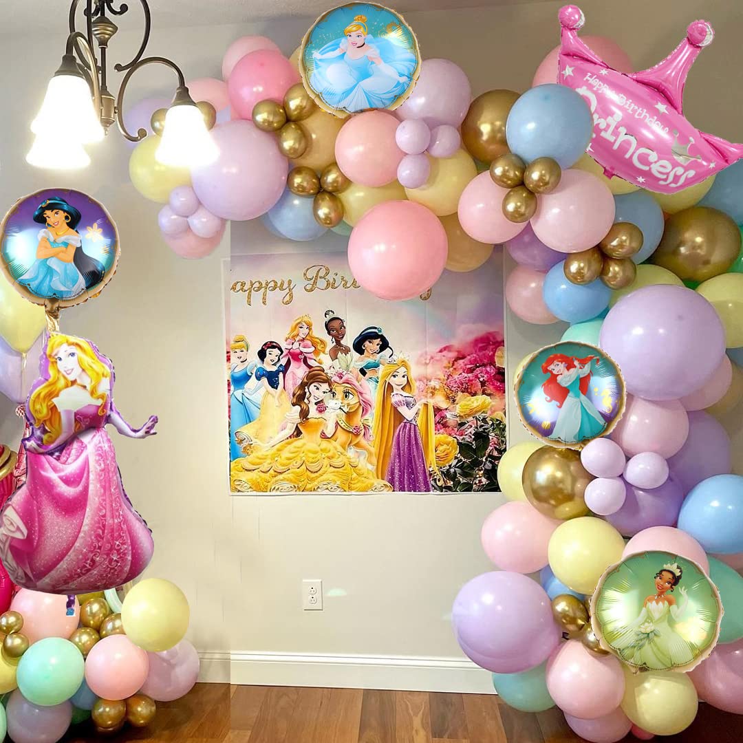 111pcs Princess Balloons Arch Garland Kit - Pink & Gold Princess Birthday Party Decorations with Foil Balloons, Crown & Castle Cutouts for Girls Birthday, Baby Shower, Bridal Shower & Princess Theme Party Decor