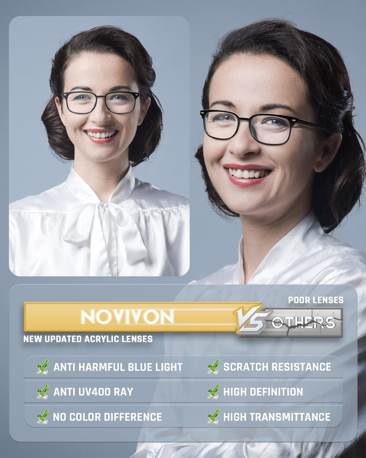 NOVIVON 6 Pack Blue Light Blocking Reading Glasses for Women & Men - Anti-Glare Computer Glasses for Screen Time, Office Work & Reading Books - Fashionable Readers with UV Protection (6 Pack)