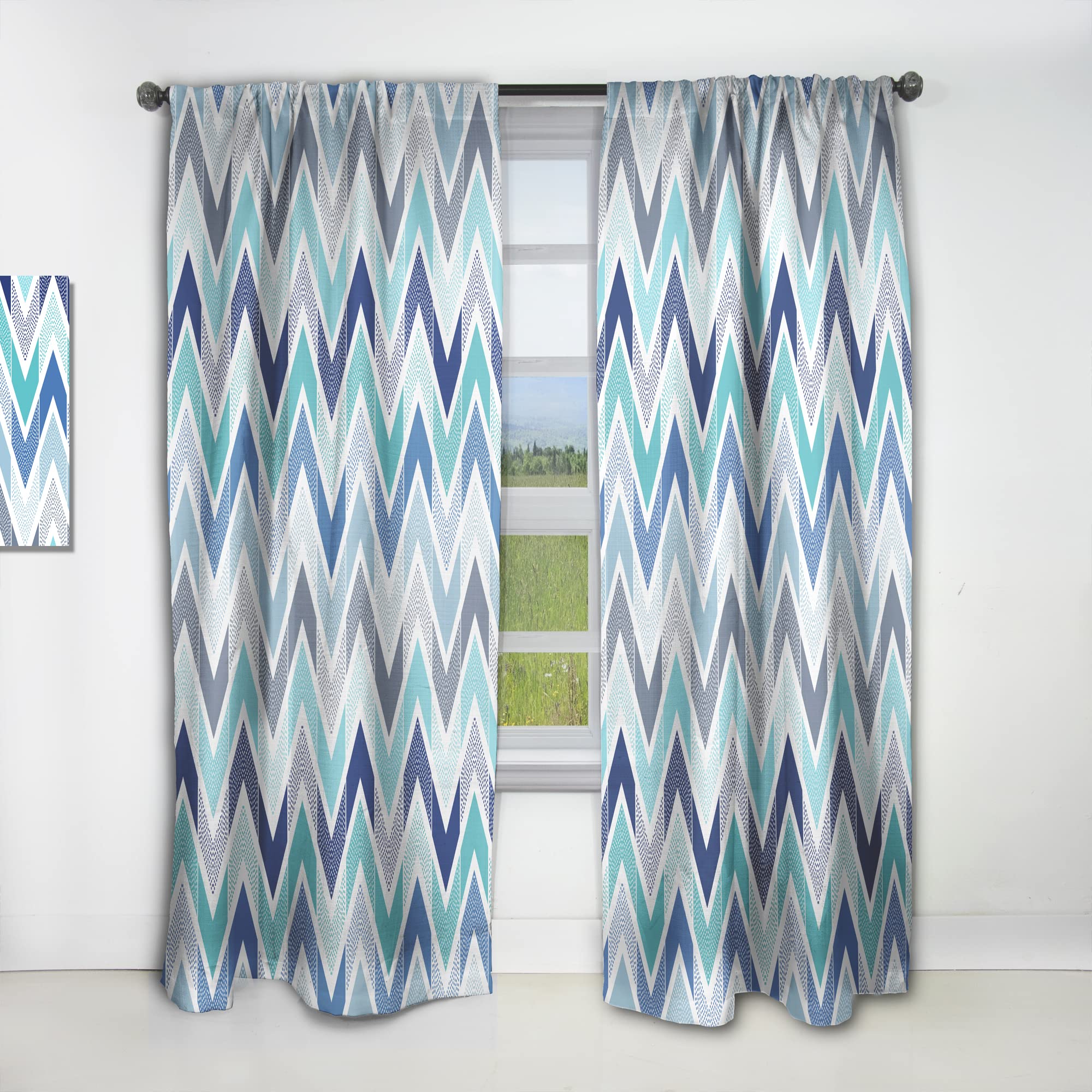 DesignQ Retro Blue Wave Dotted Thermal Insulated Curtains - 52x120 Inch Single Panel for Bedroom & Living Room - Perfect for Vintage Home Decor & Light Blocking