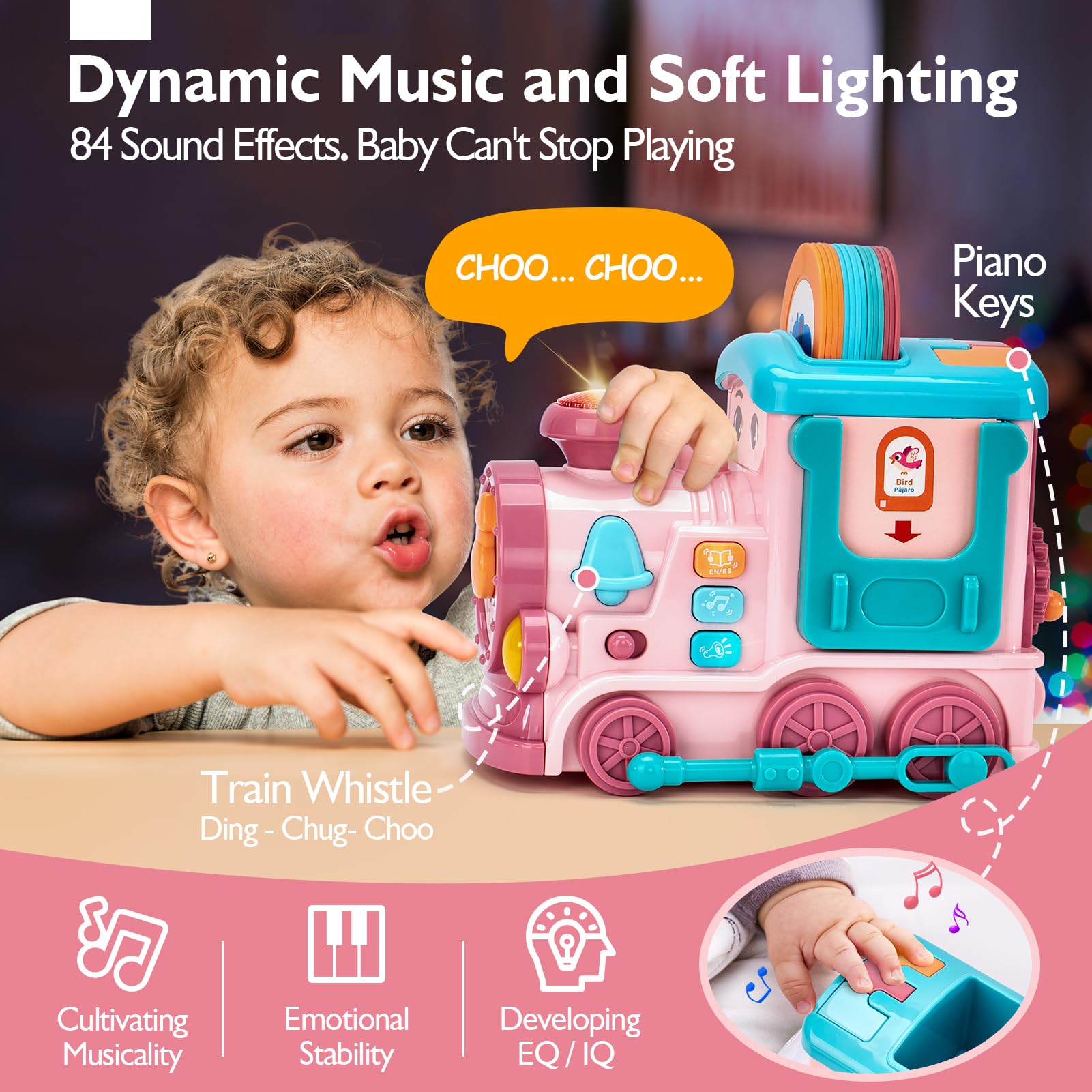Educational Musical Train Toy for 1-2 Year Olds | Bilingual Talking Flash Cards (English/Spanish) | Toddler Learning Toys 12-18 Months | Perfect for Easter Gifts, Birthday Presents & Early Childhood Development