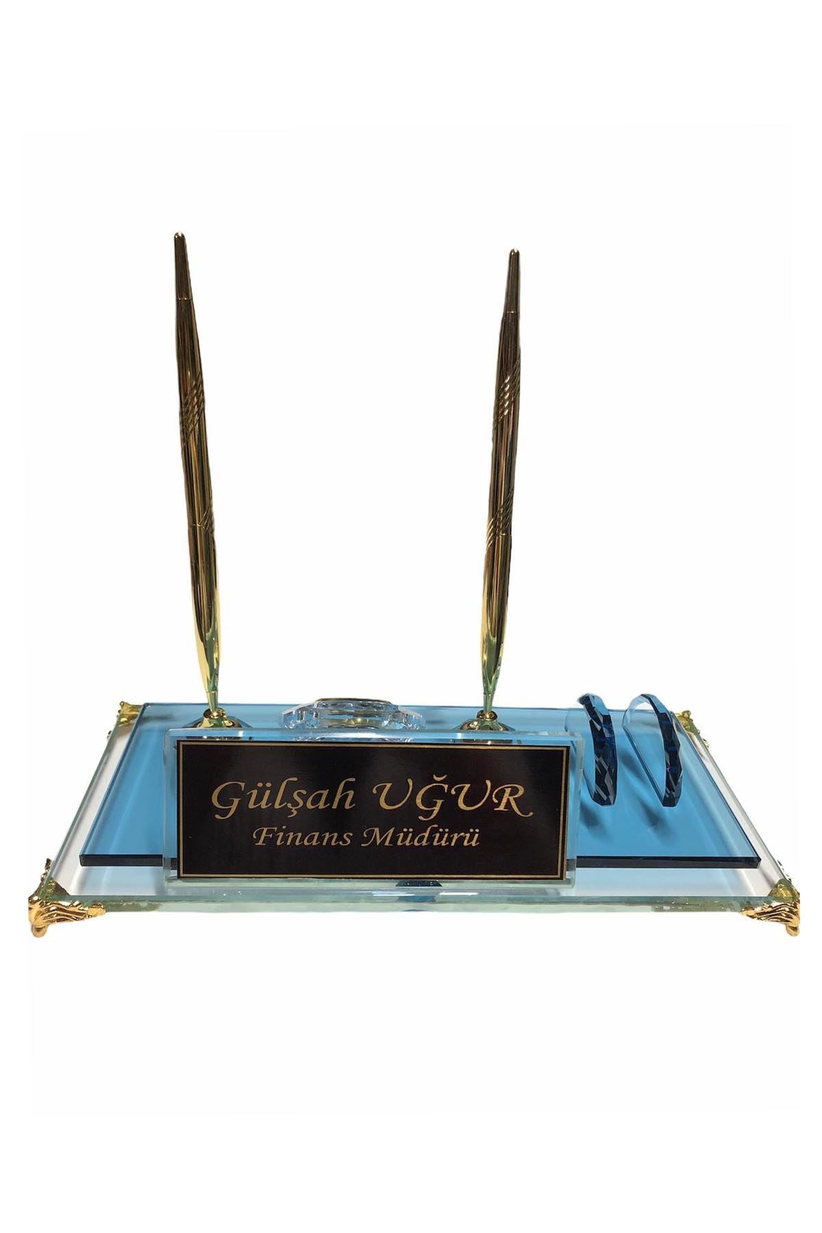 MOOG Black Glass Desk Name Plate with Clock - Elegant Office Nameplate with Built-in Clock for Professional Workspace Decor