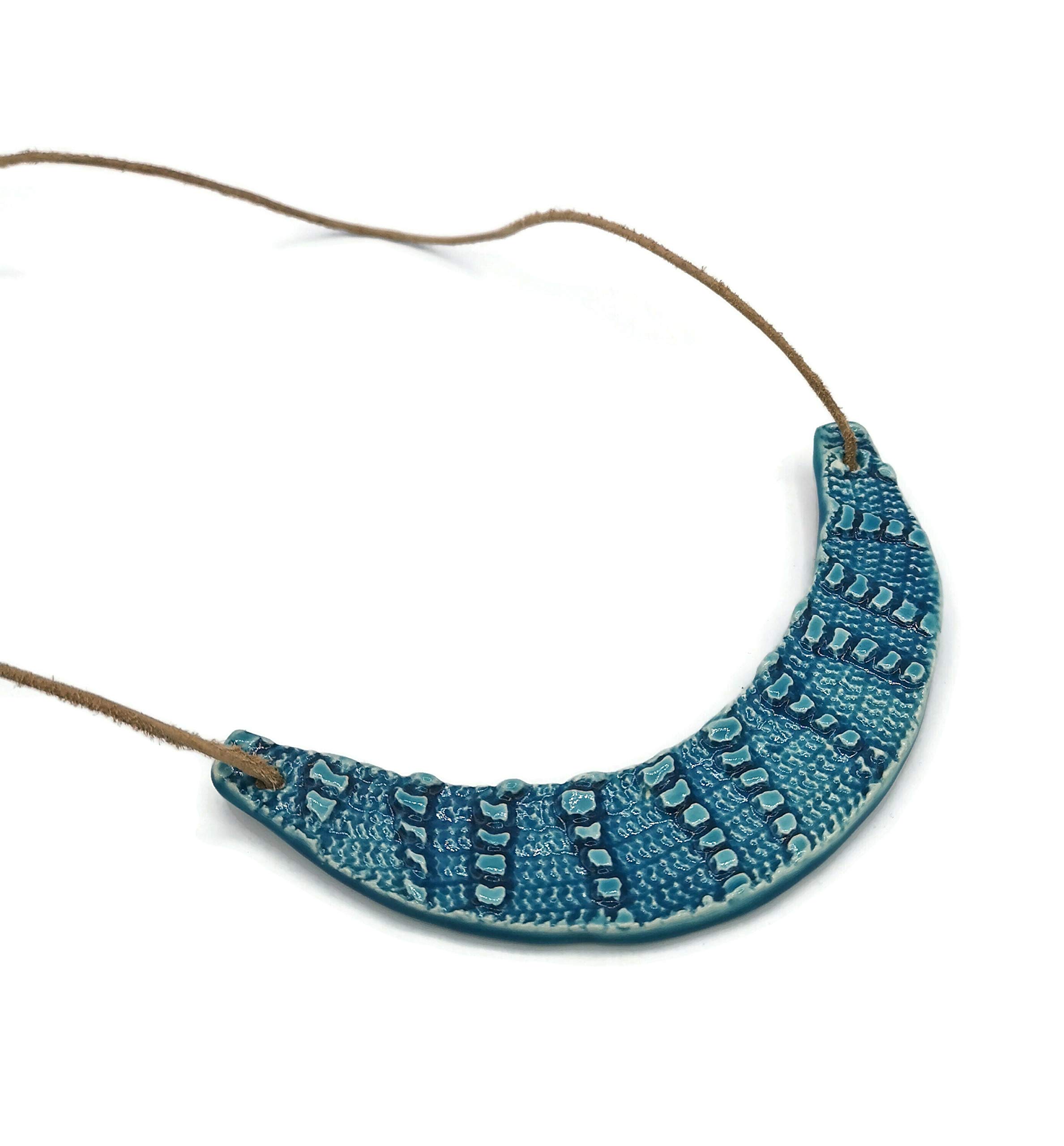 Handmade Blue Ceramic Bib Necklace for Women - Large Statement Pendant for Jewelry Making & DIY Crafts | Perfect for Parties, Weddings & Boho Fashion Accessories