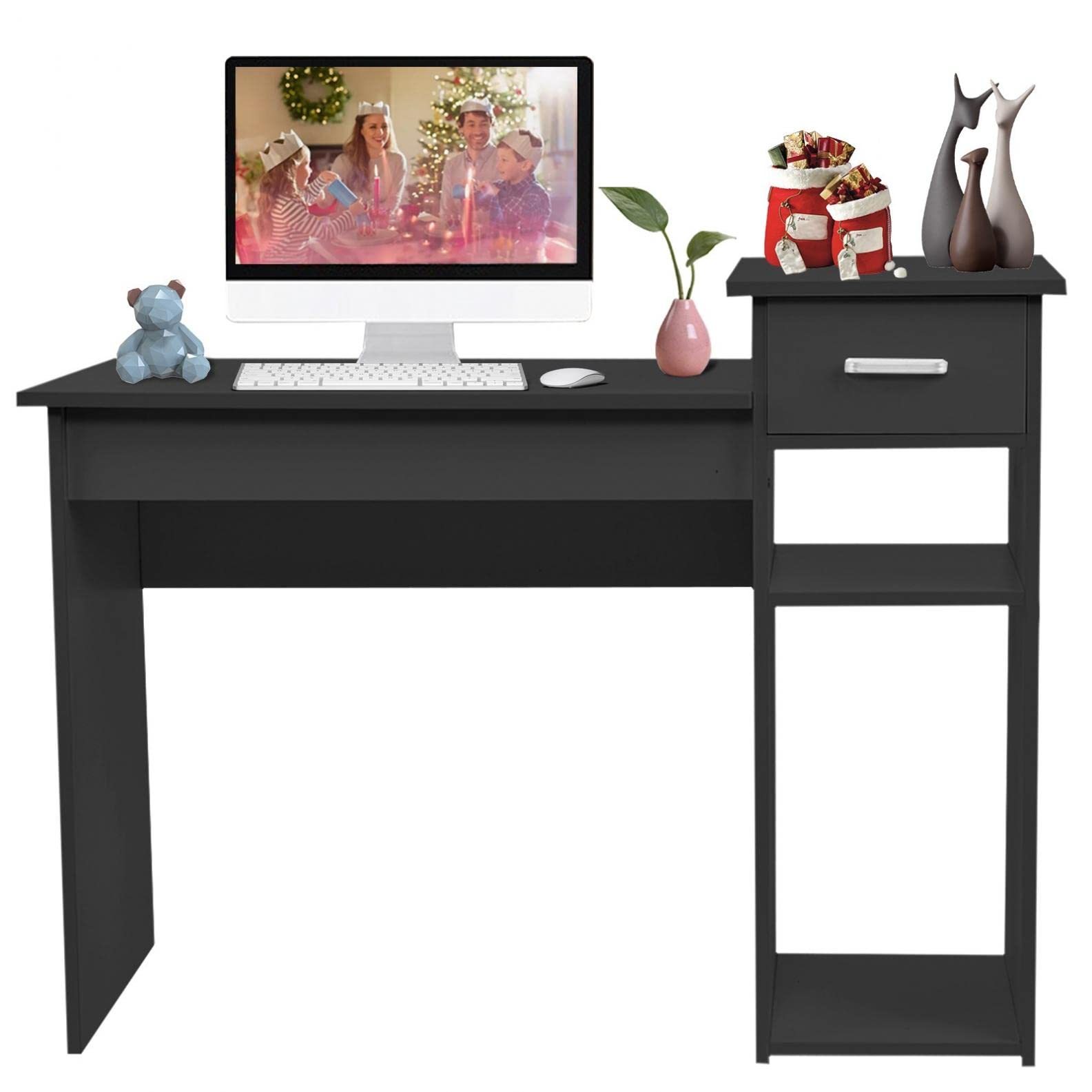 Black Kids Vanity Desk with Drawers - 43 Inch Modern Study Computer Table for Bedroom, Home Office & School | Writing Desk for Children, Girls & Boys | Perfect for Homework, Arts & Crafts, Makeup Play