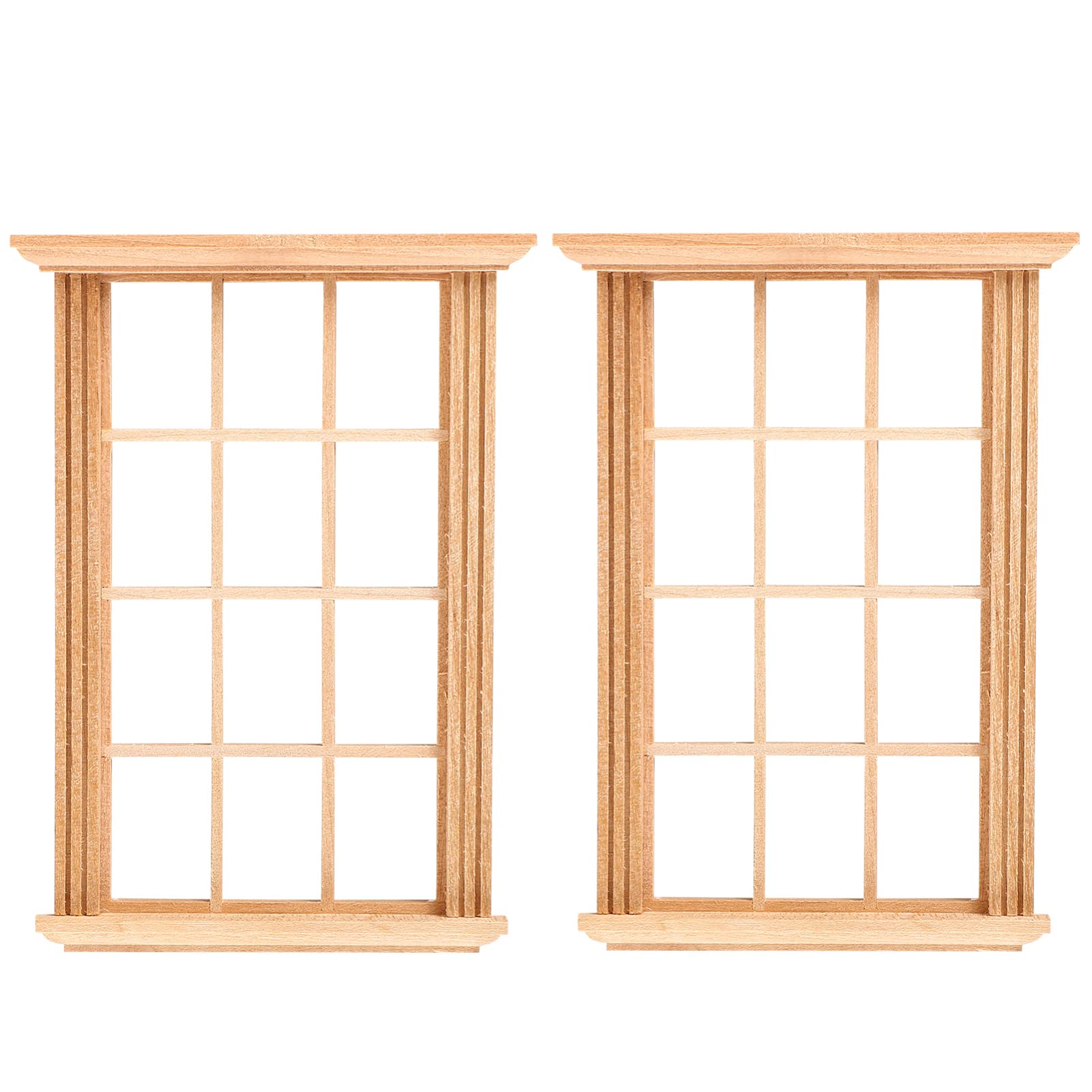 2PCS Miniature Dollhouse Window Frames - Tiny Wooden Windows for DIY Doll House Decor, Model Building & Miniature Scenes - Perfect for Dollhouse Accessories, Fairy Gardens & Craft Projects