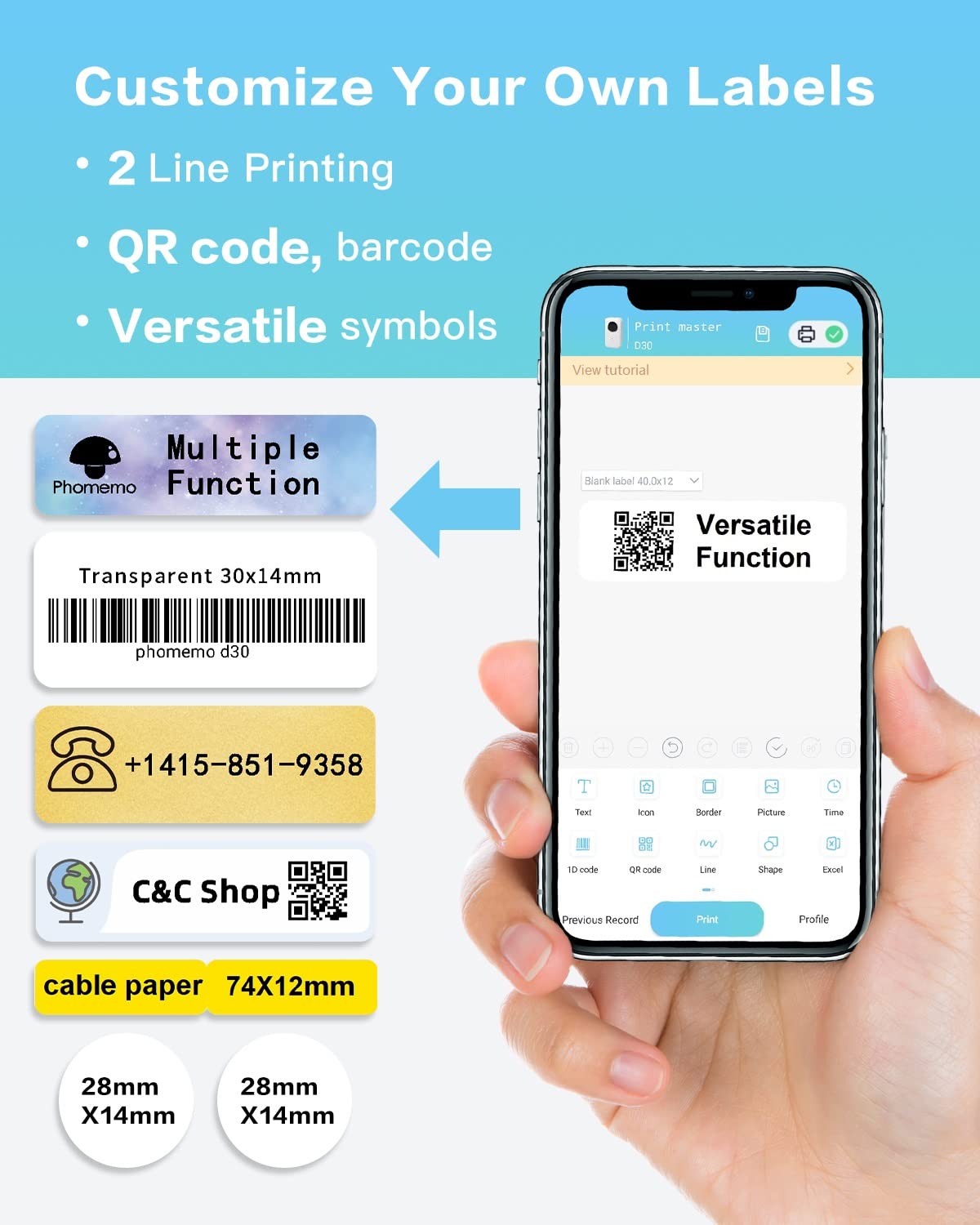 Phomemo D30 Portable Label Maker with Black Hard Carrying Case - Thermal Label Printer for Home, Office & Organization (Ideal for Shipping, Filing & Inventory Management)
