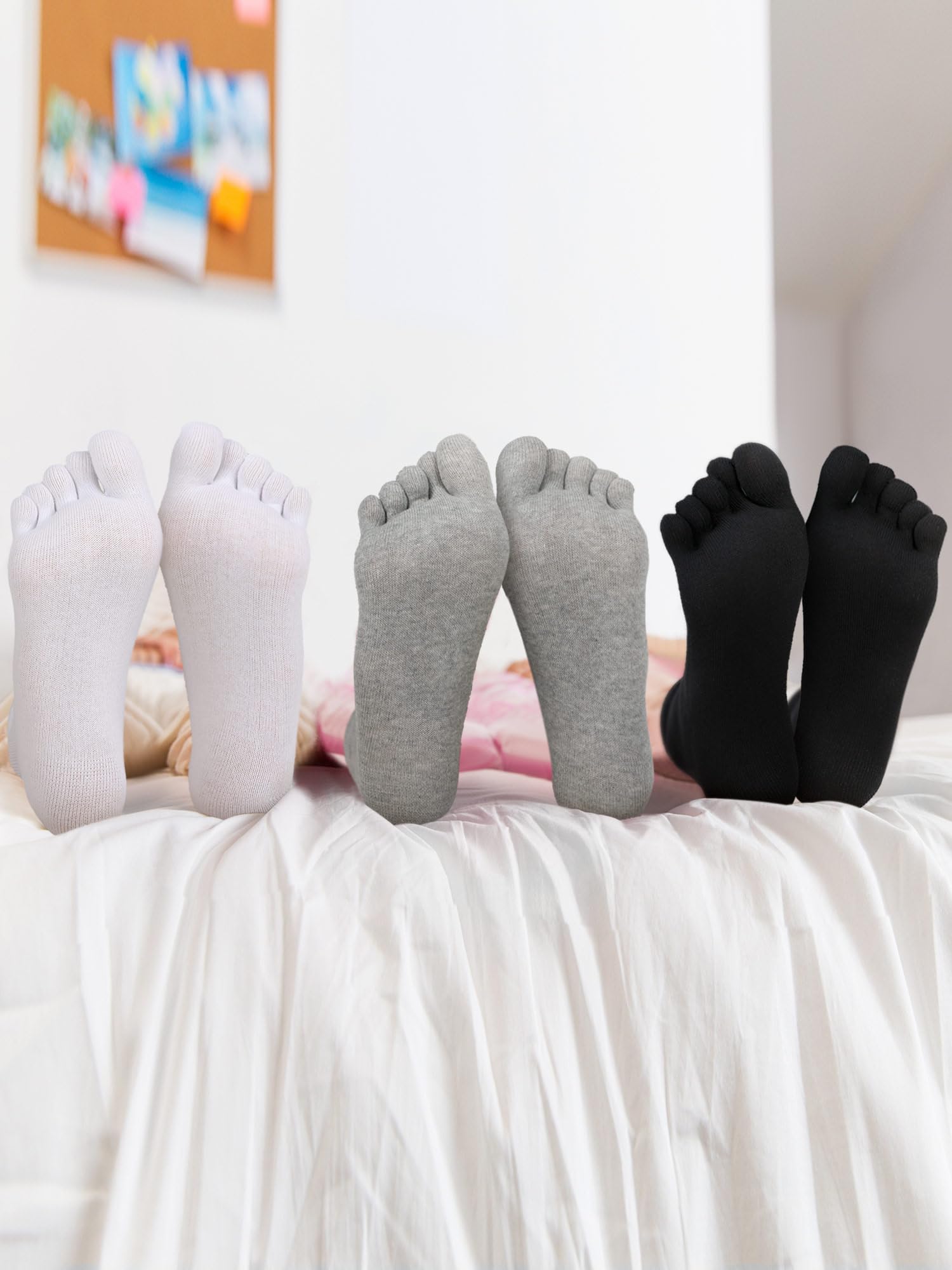 Bencailor 6 Pairs Women's Cotton Breathable Toe Socks - Compression Crew Five Toe Socks for Women & Men - Perfect for Running, Yoga, and Athletic Activities
