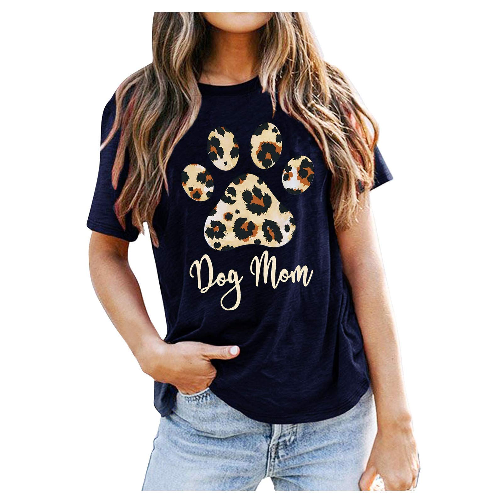 Women's Workout Tops with Dog Print Letters - Casual Short Sleeve Tee Shirt & Tunic for Yoga, Gym, Running & Summer Outfits