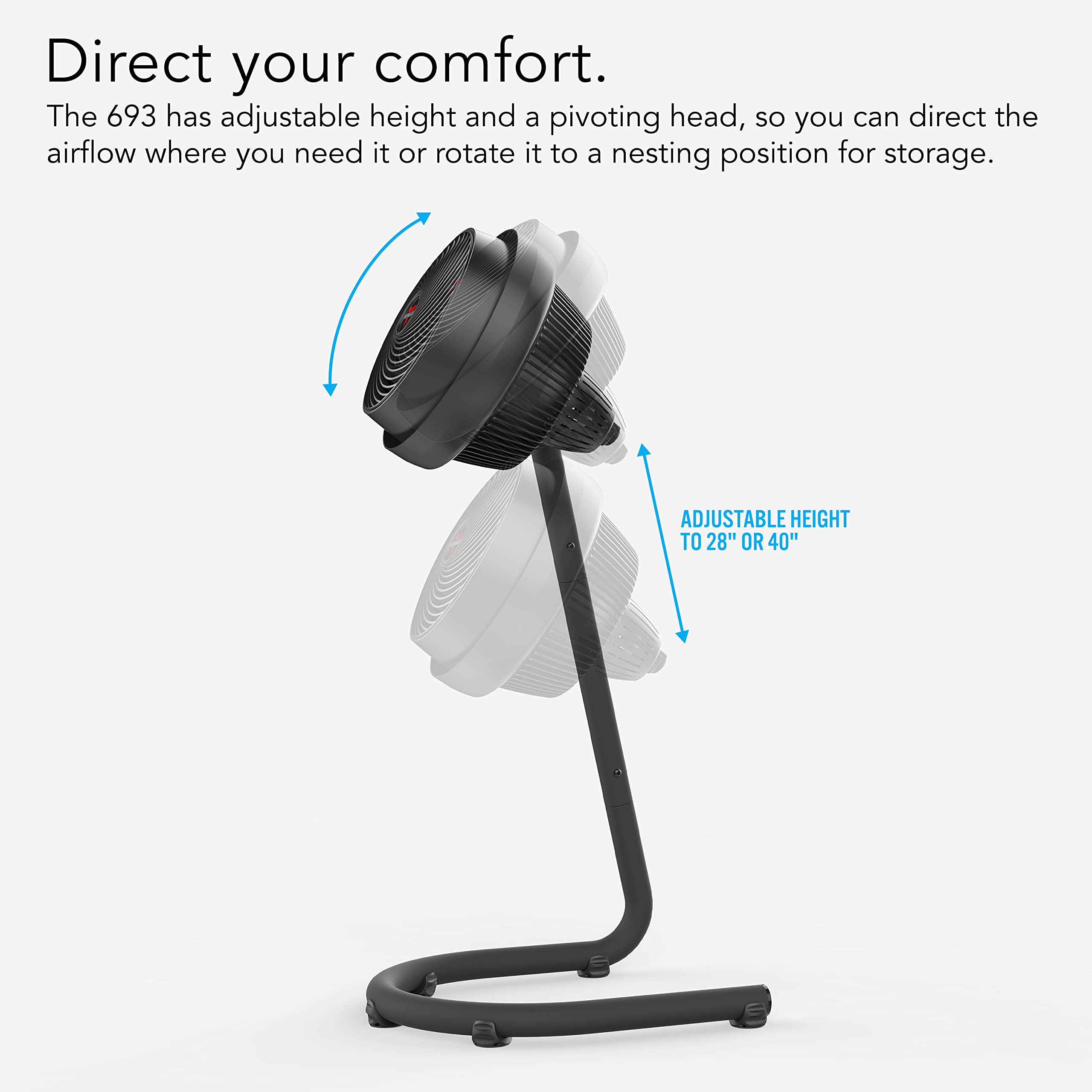 Vornado 693 Mid-Size Whole Room Air Circulator Fan with Adjustable Height - Quiet Cooling Fan for Home, Office & Bedroom - Black Medium Airflow Circulator Fan for Year-Round Comfort