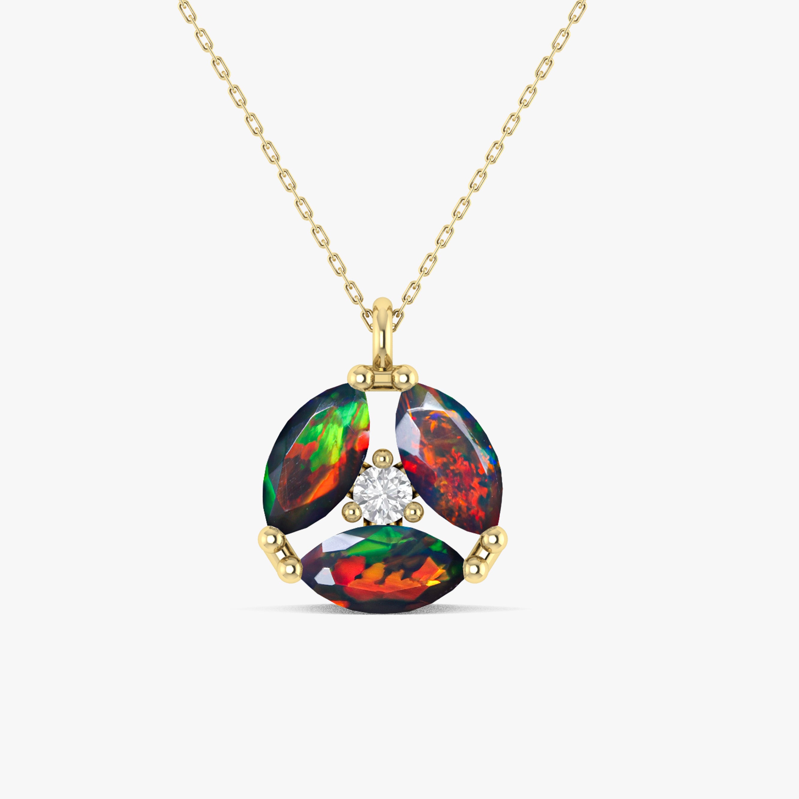 Fire Black Opal Three Stone Round Pendant Necklace - Elegant Jewelry for Women, Perfect for Weddings, Anniversaries & Special Occasions