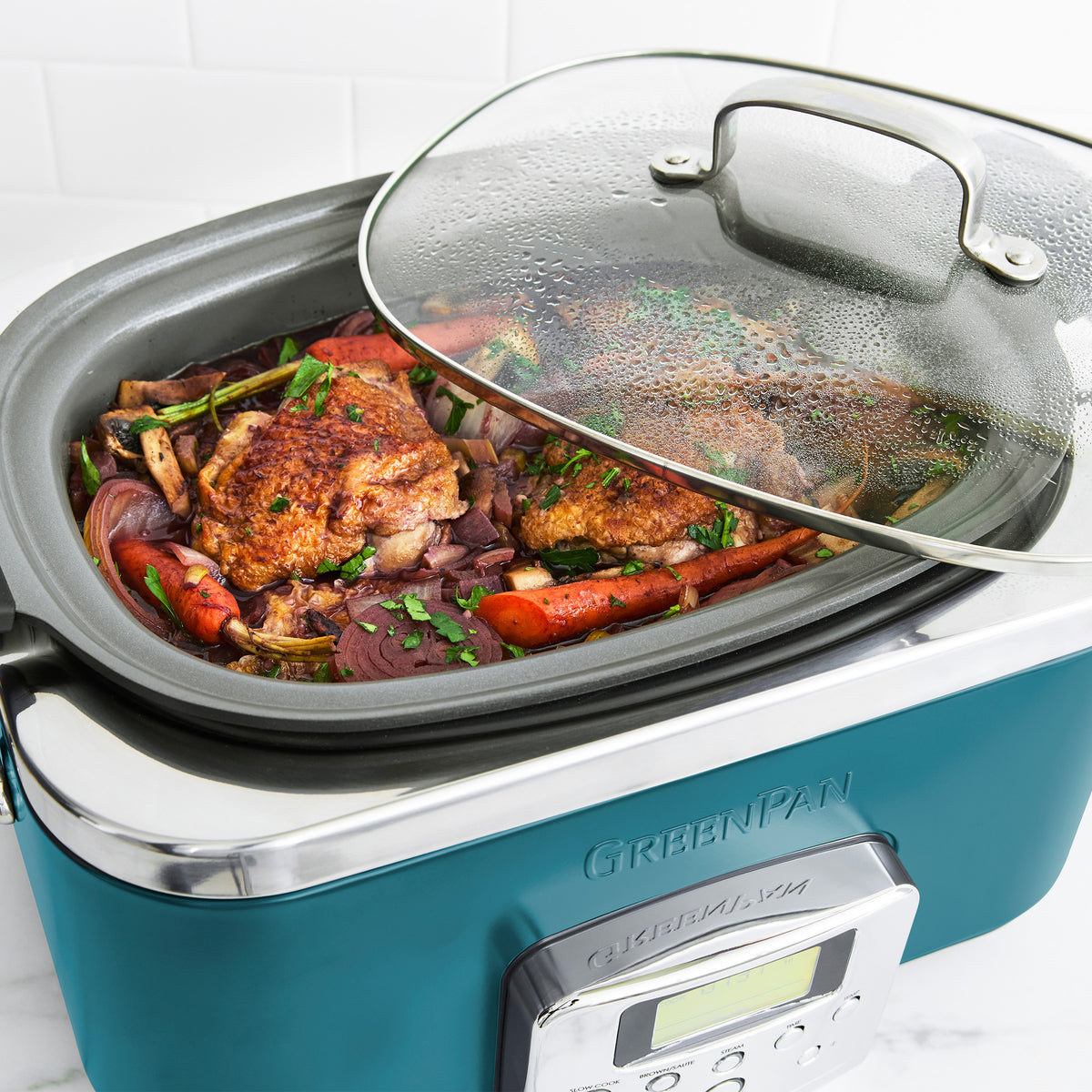Elite 6 Quart Slow Cooker with Digital Timer - Deep Teal Crock Pot for Family Dinners, Meal Prep & Party Buffets