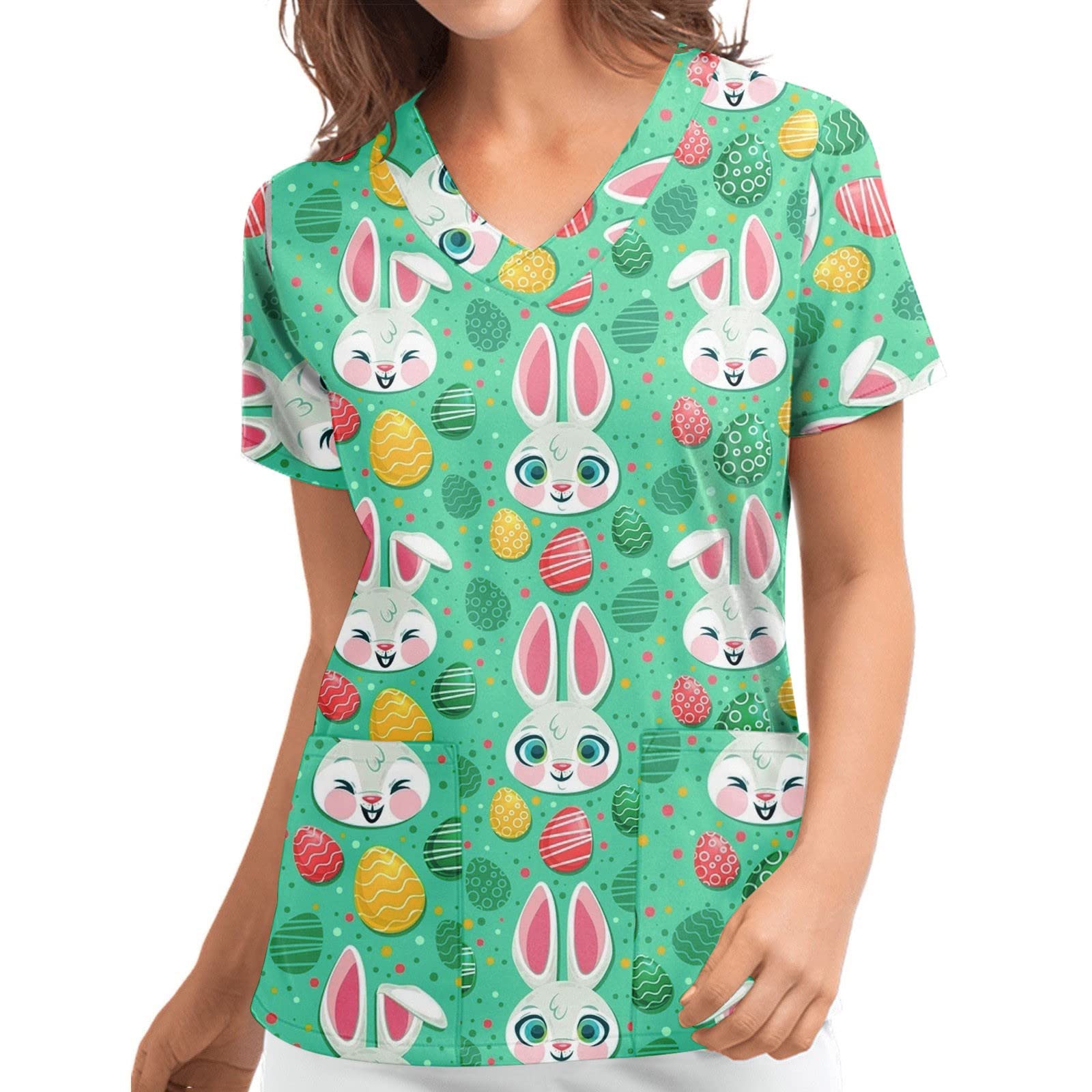 Women's Gym Tops - Fashion Print Short Sleeve V-Neck Workout Shirts with Pockets | Spring & Summer Athletic Wear for Yoga, Running & Fitness