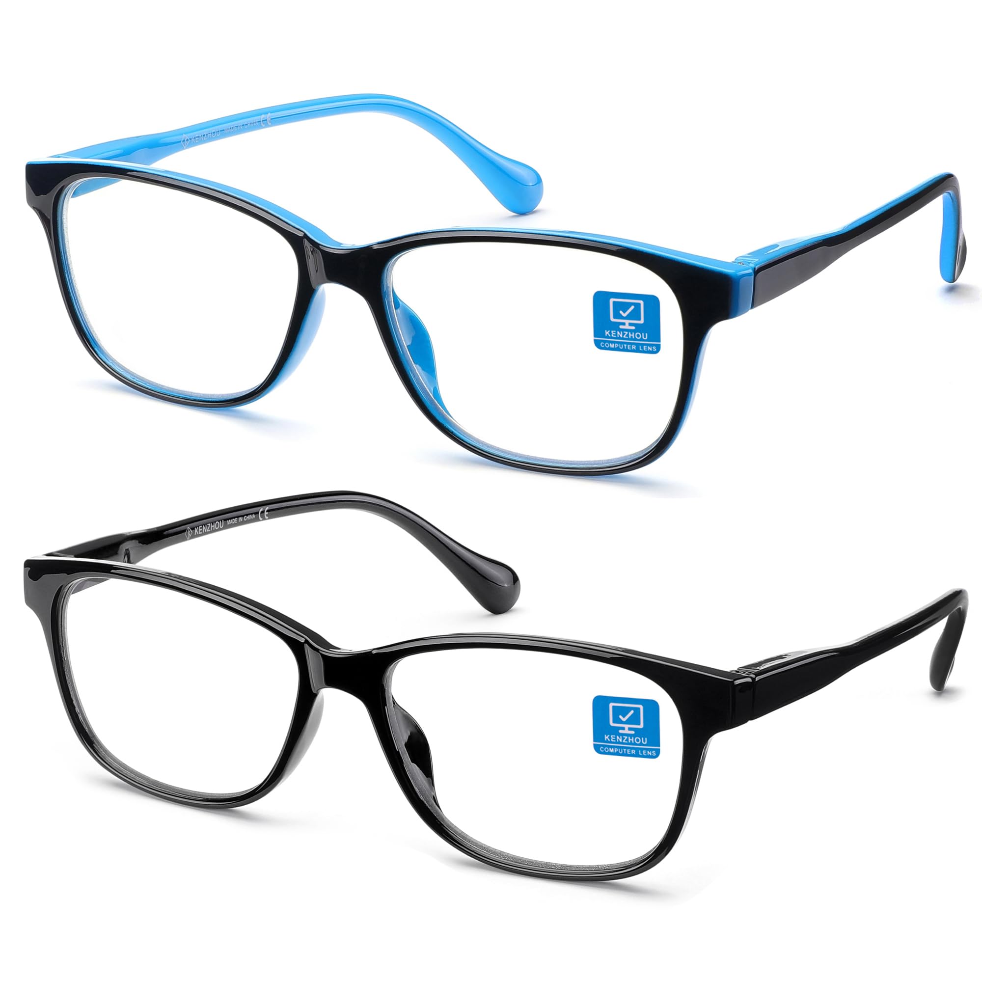K KENZHOU Blue Light Blocking Glasses for Computer & Gaming - Anti Eyestrain Unisex Reading Glasses with Spring Hinges (C1C3) - Perfect for Office Work, Online Classes & Late Night Screen Use
