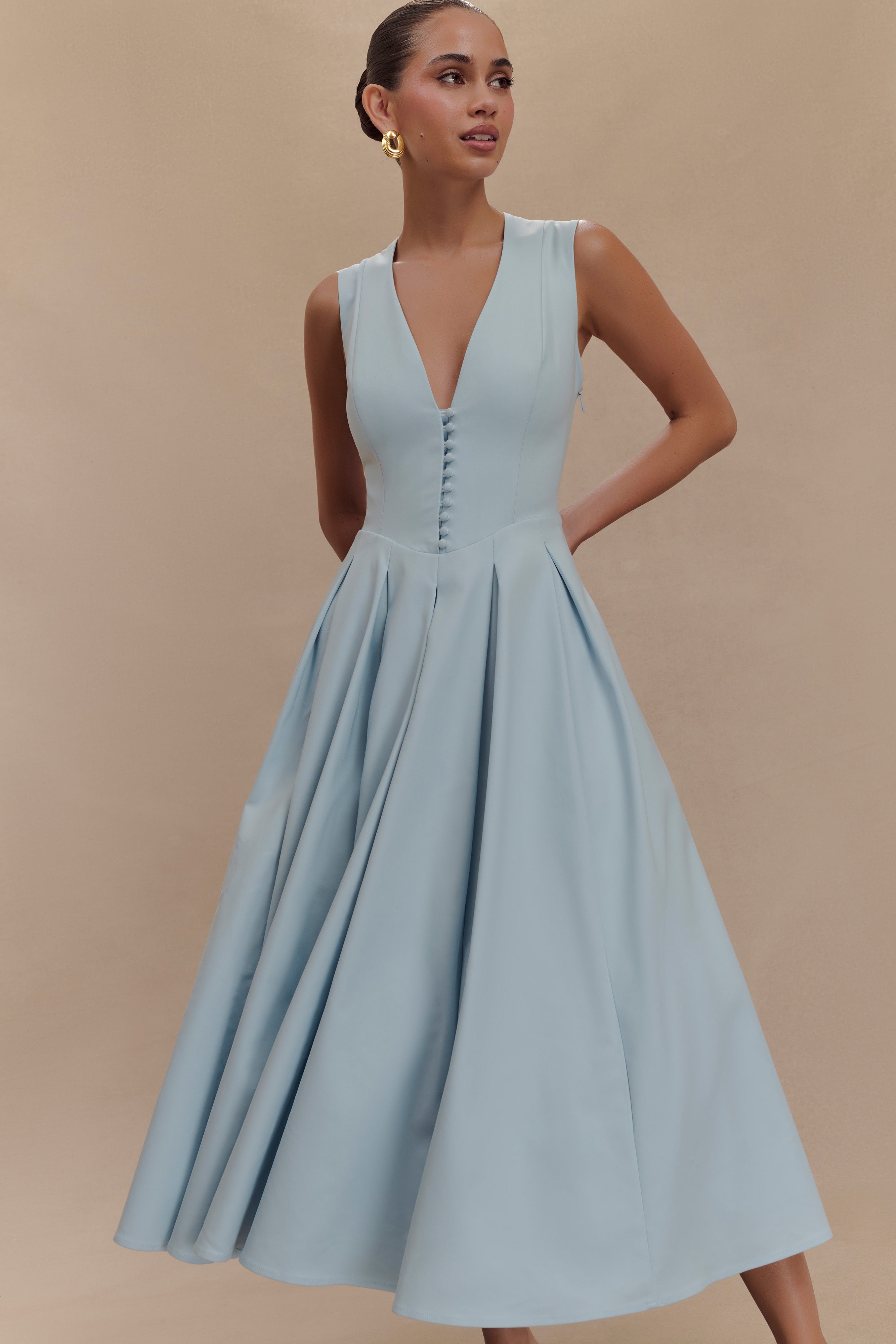 Keely Women's Cotton Sleeveless Midi Dress - Sky Blue Summer Casual Dress for Beach, Vacation & Outdoor Activities