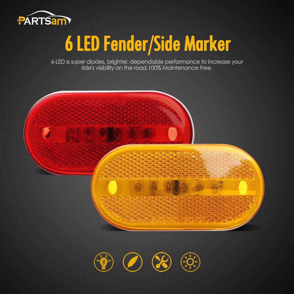 Partsam 14x Amber/Red 2x4 Inch LED RV Camper Tail Light Kit - 6 Diode LED Marker Lights with Red Surface Mount Stop/Turn/Tail & License Plate Lights - Waterproof for RV Trailers, 5th Wheel Motorhomes & Campers - Perfect for Night Driving & Enhanced Safety