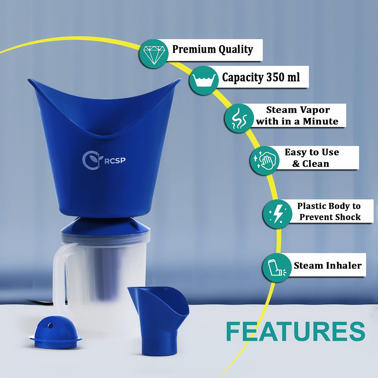 3-in-1 Steam Vaporizer for Cold & Cough Relief - Facial Sauna Steamer with Nozzle Inhaler for Sinus, Spa & Skin Care - Portable Home Steam Therapy Device (Blue) | Perfect for Allergy Season, Dry Skin & Respiratory Comfort