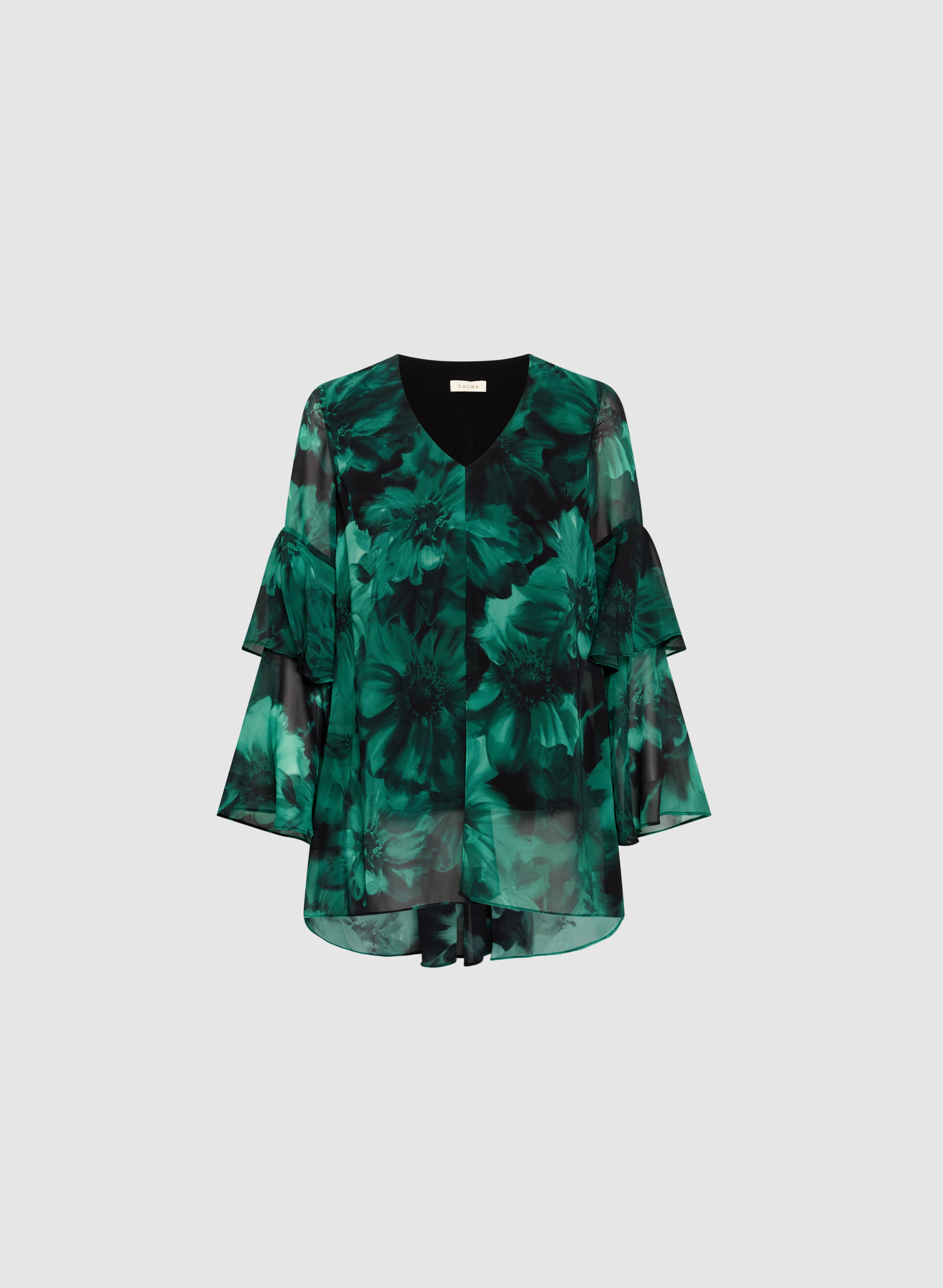 Floral Print Tiered Blouse for Women - Elegant Ruffled Tunic Top with V-Neck & Flowy Sleeves - Perfect for Spring Summer, Office Wear, Date Night & Casual Outfits