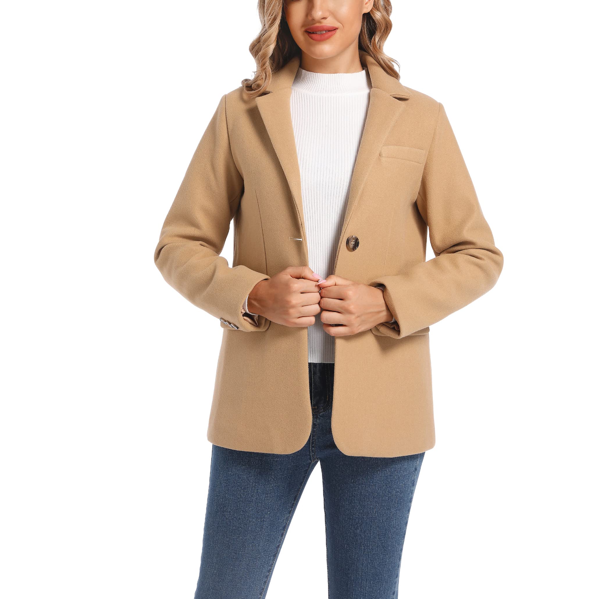Women's Notch Lapel Two Button Wool Blend Blazer Suit Jacket - Professional Office Wear & Business Attire for Women | Perfect for Work, Interviews & Formal Events