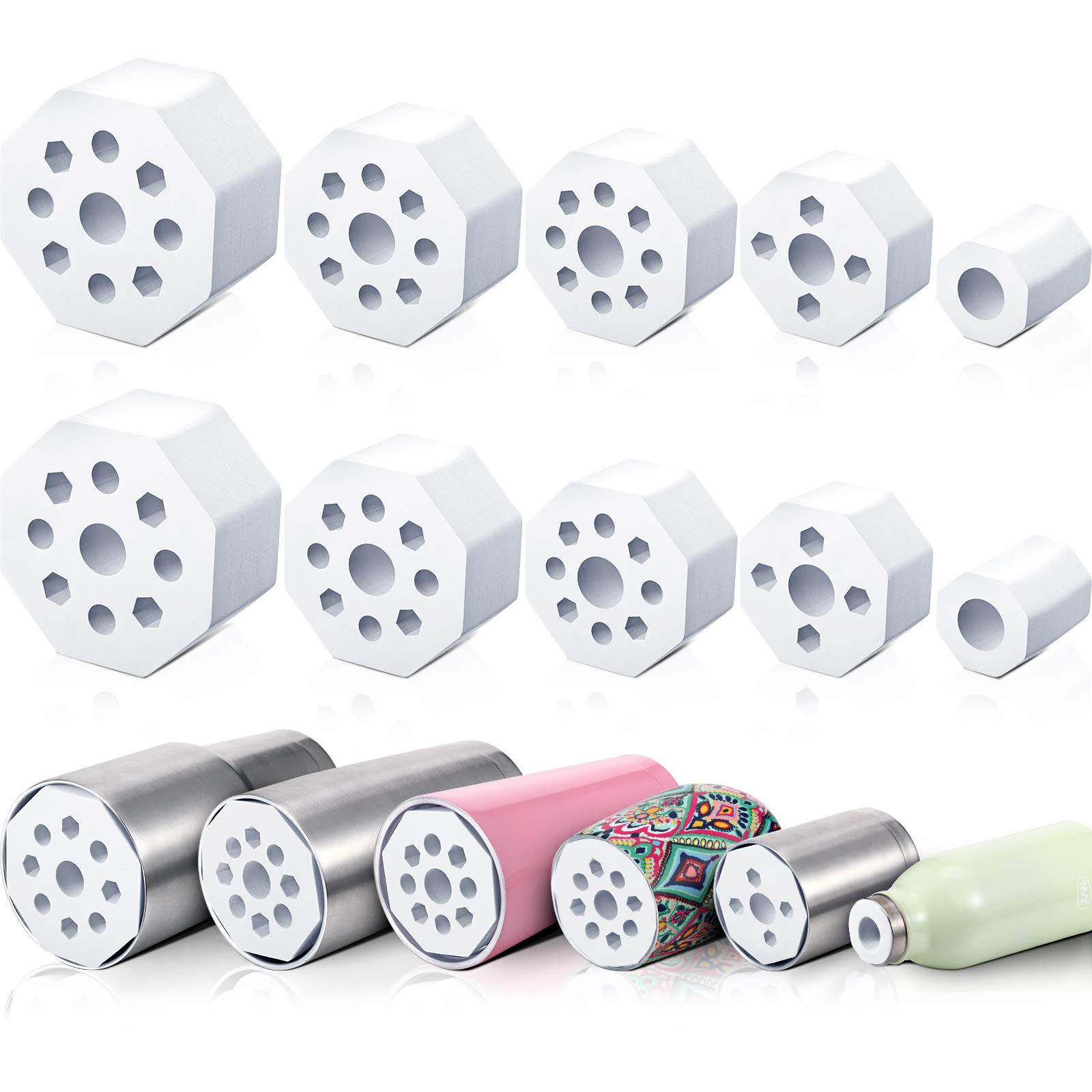 5 Sizes Cup Turner Foam Set - 10 Pieces Tumbler Spinner Foams for 1/2 Inch PVC Pipe - Fits 10oz to 40oz Tumblers & 12oz/17oz/25oz Cola Bottles - White - Perfect for DIY Cup Decorating, Craft Projects, and Drink Stand Displays