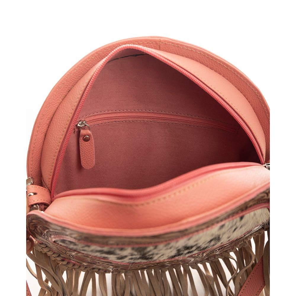 Myra Round Leather Shoulder Bag for Women - Upcycled Western Style Handbag in Sunrise Pink | Perfect for Casual Outings, Music Festivals & Boho Fashion