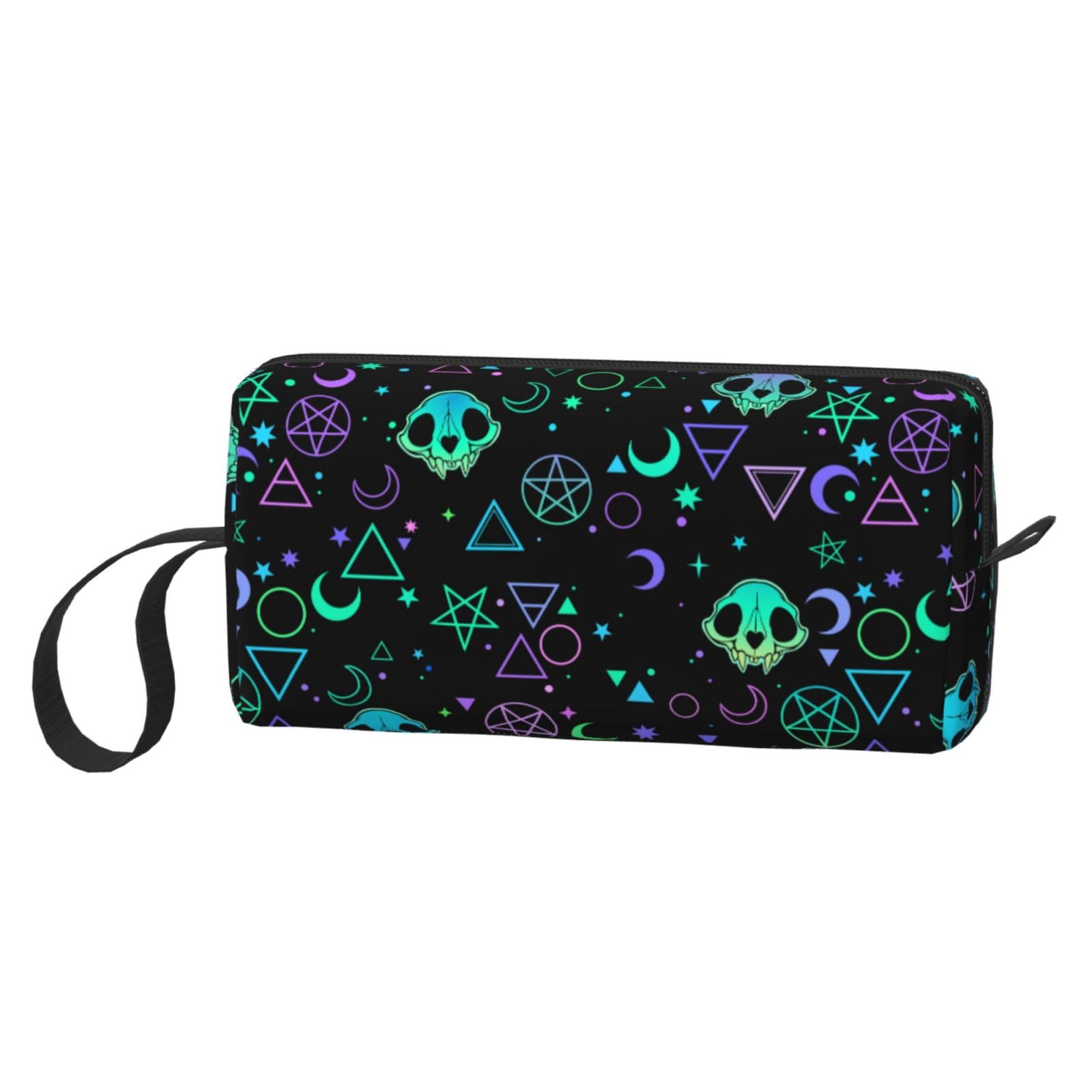 Gothic Skull Makeup Bag for Women - Small Cosmetic Organizer with Handle, Portable Travel Toiletry Pouch, Zippered Storage Case for Makeup Brushes & Accessories - Perfect for Travel, Gym & Daily Use