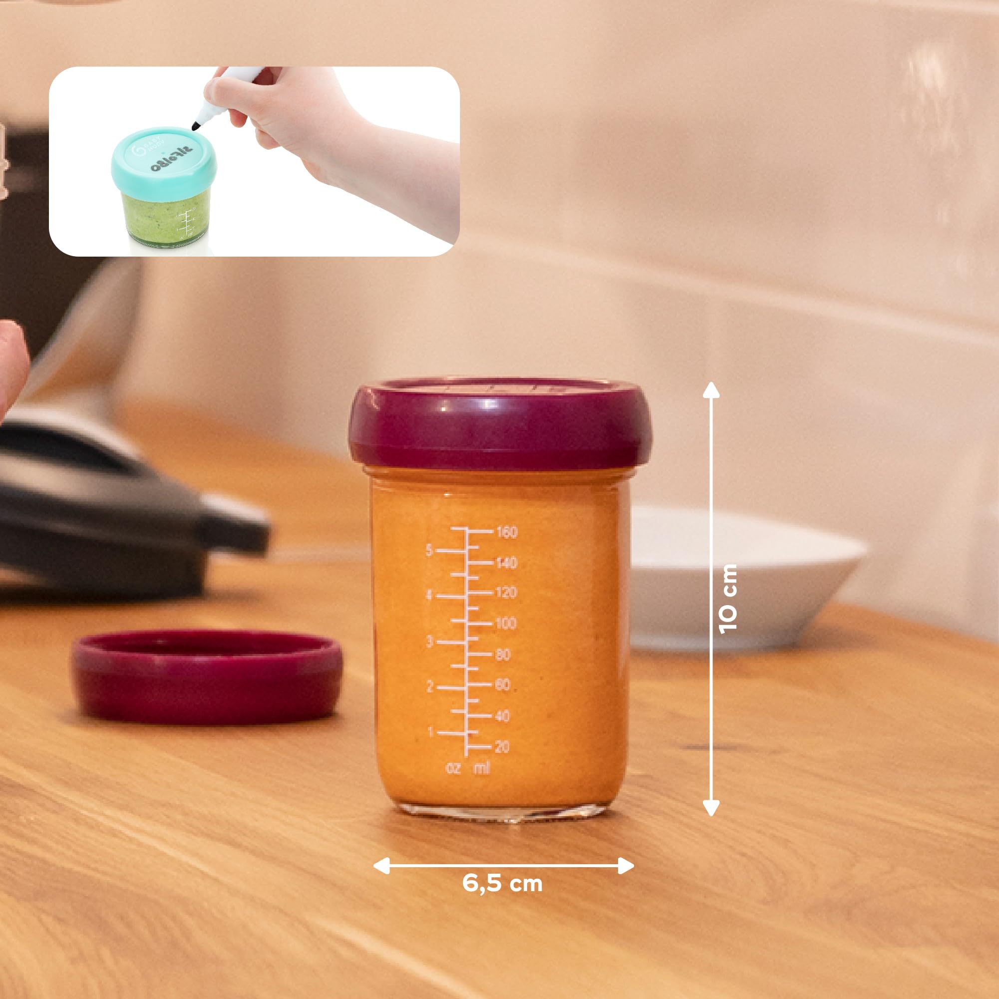 Babymoov 4-Pack 8oz Baby Food Glass Jars - BPA-Free, Leakproof Storage Containers for Baby Puree & Snacks | Microwave, Freezer & Dishwasher Safe | Perfect for Baby Registry, Meal Prep & On-the-Go Feeding