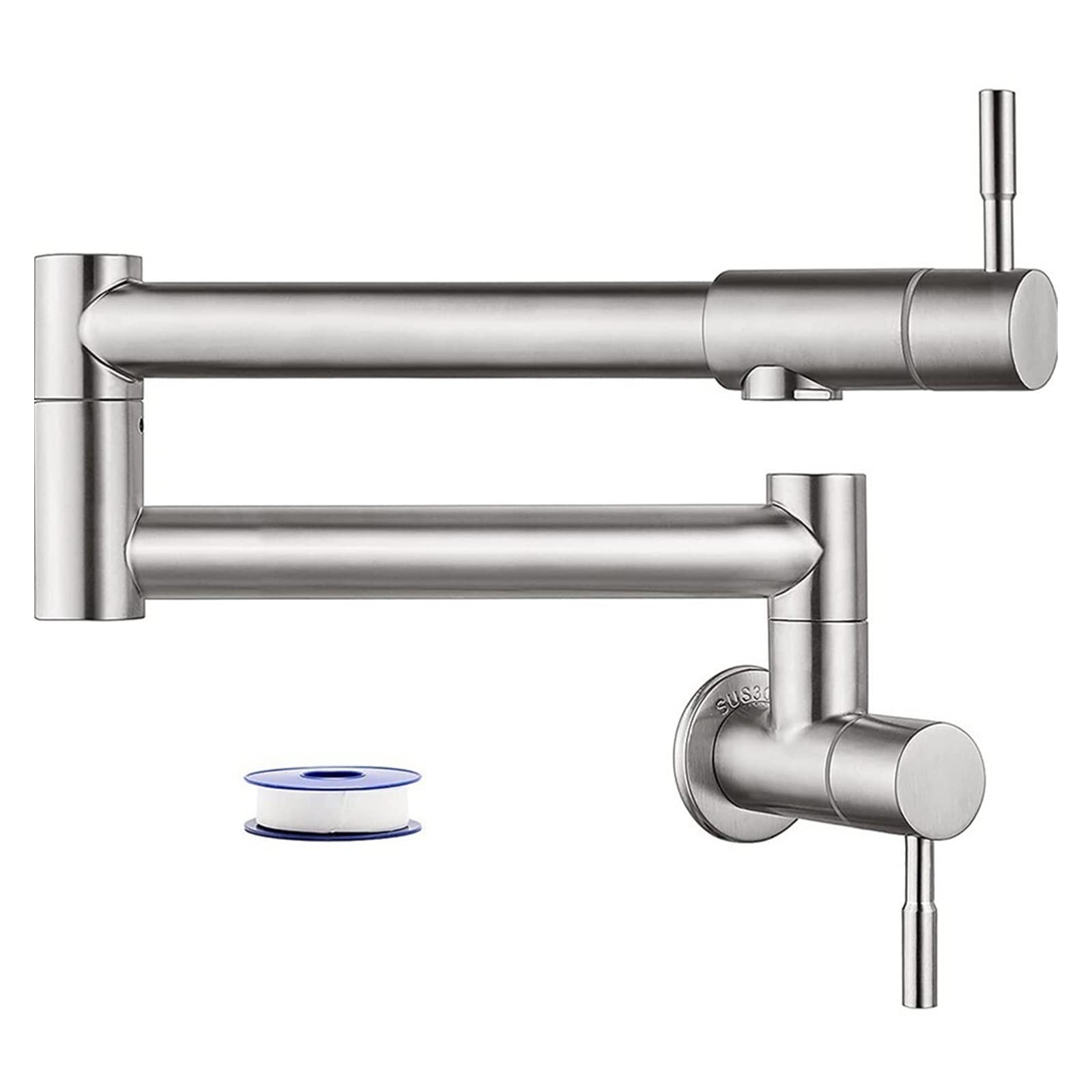 Foldable Brass Wall Mounted Pot Filler Faucet with Dual Spout & Swivel Design - Deck Mounted Kitchen Faucet for Easy Cooking & Large Pot Filling
