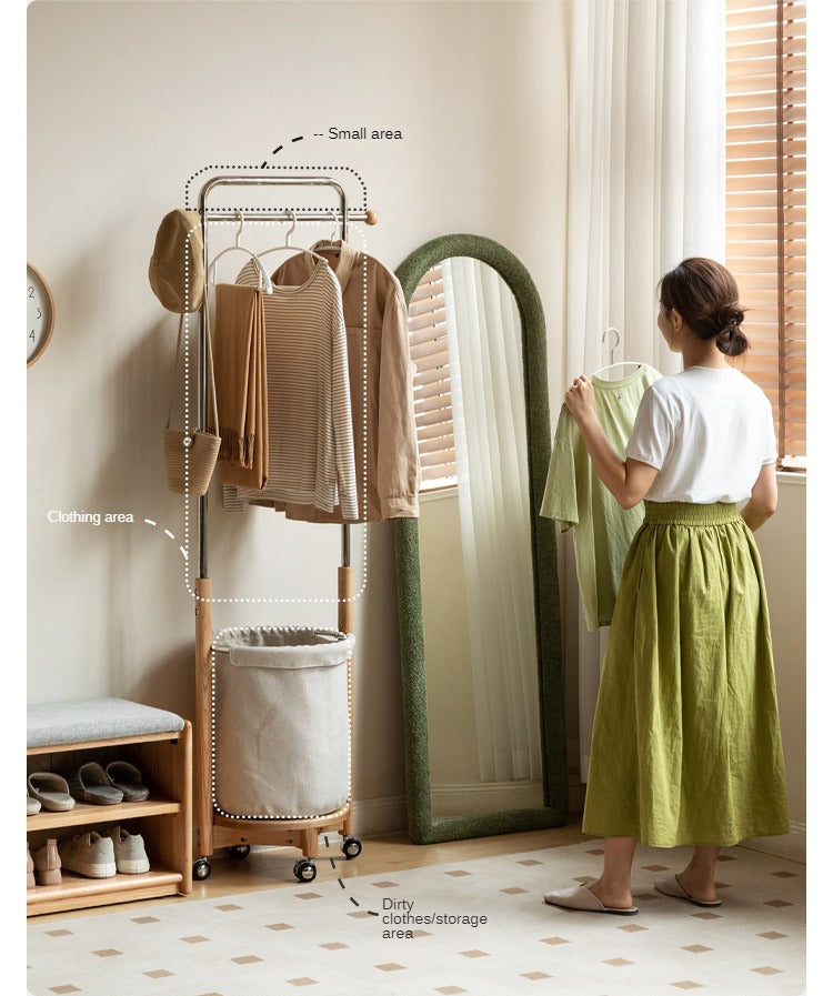 Solid Oak Wood Mobile Clothes & Hat Rack - Portable Wardrobe Organizer for Bedroom, Entryway, or Closet Storage