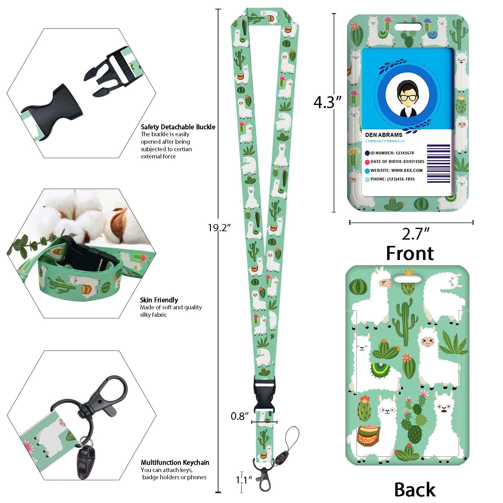 Cute Alpaca Lanyard with 360° Rotating Clip - ID Badge Holder for Nurses & Teachers