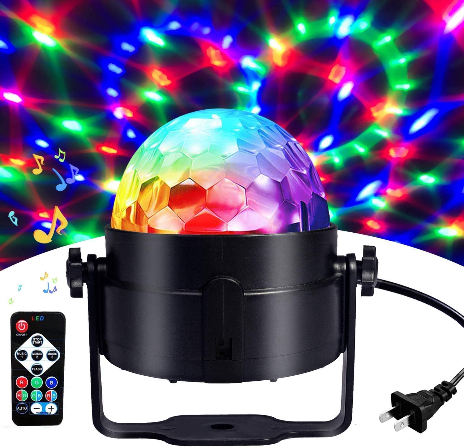 RGB LED Disco Ball Party Lights with Sound Activation - Mini Strobe DJ Lights for Dance Parties, Birthday, Bar, Karaoke, Christmas & Wedding - Perfect for Home, Club & Stage Lighting