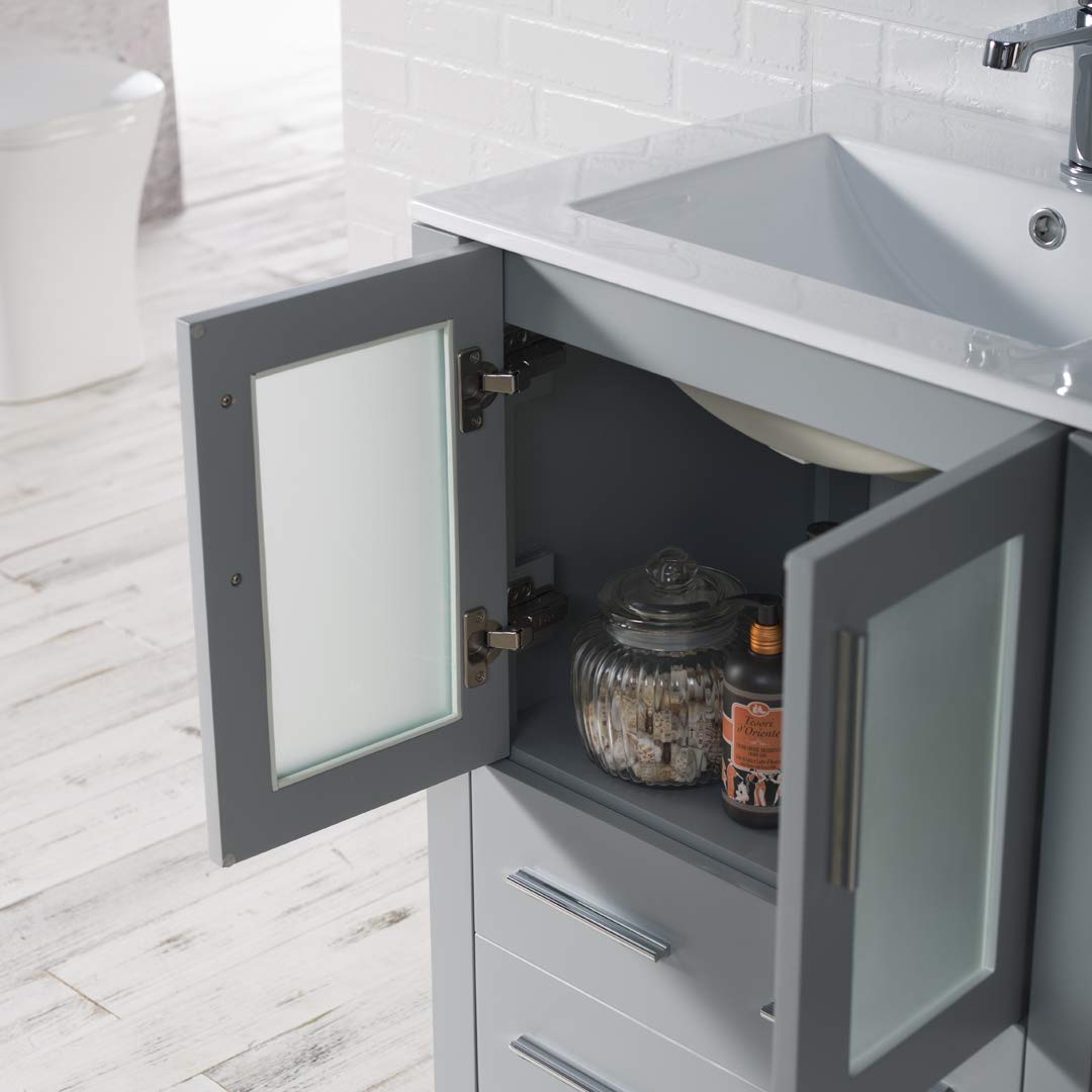 48-Inch All-Wood Single Bathroom Vanity with Ceramic Sink - Double Ceramic Top in Metal Grey | Modern Bathroom Storage Solution for Small Spaces, Powder Rooms & Guest Baths