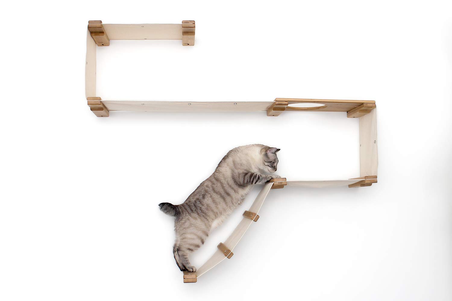 Premium Cat Wall Mounted Play Condo - Modular Bamboo Cat Tree with Sisal Scratching Pole & Hammock - 18