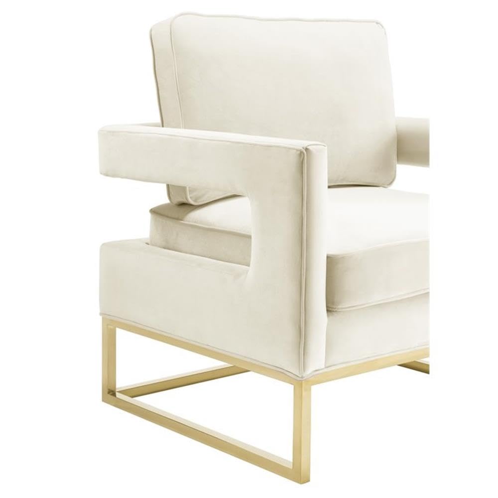 Tov Furniture Avery Upholstered and Metal Accent Armchair in Cream - Modern Living Room Chair with Comfortable Seat for Home, Office, and Lounge Decor