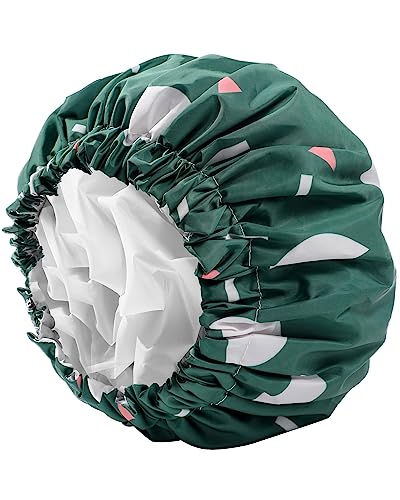 YIZIJIZI Waterproof Shower Cap for Women - Extra Large Reusable Bath Cap for Long Thick Hair, Adjustable Double Layer Soft Shower Cap (Green) | Perfect for Hair Protection During Showers, Swimming & Spa Days