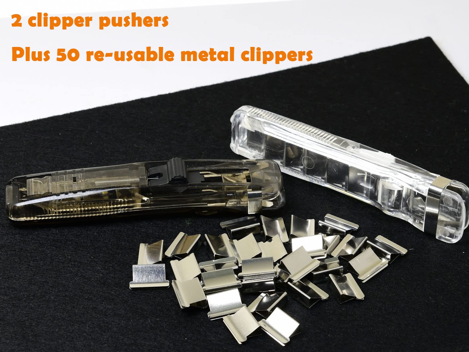 2-Pack Metal Clip Pusher Stapler Clips - Heavy Duty Push Clamp for Office Paper, Book Binding & Document Organization - Perfect for Office Supplies, Home Desk & School Accessories (Paper Clips, Staples, Files)