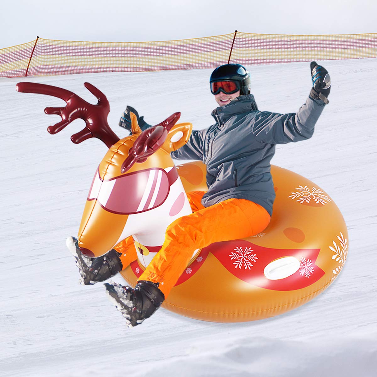 **Heavy Duty Inflatable Snow Tube for Kids & Adults - 117x110cm Winter Snow Sled for Outdoor Fun, Snow Toys for Family Play in Snowy Parks & Backyards**