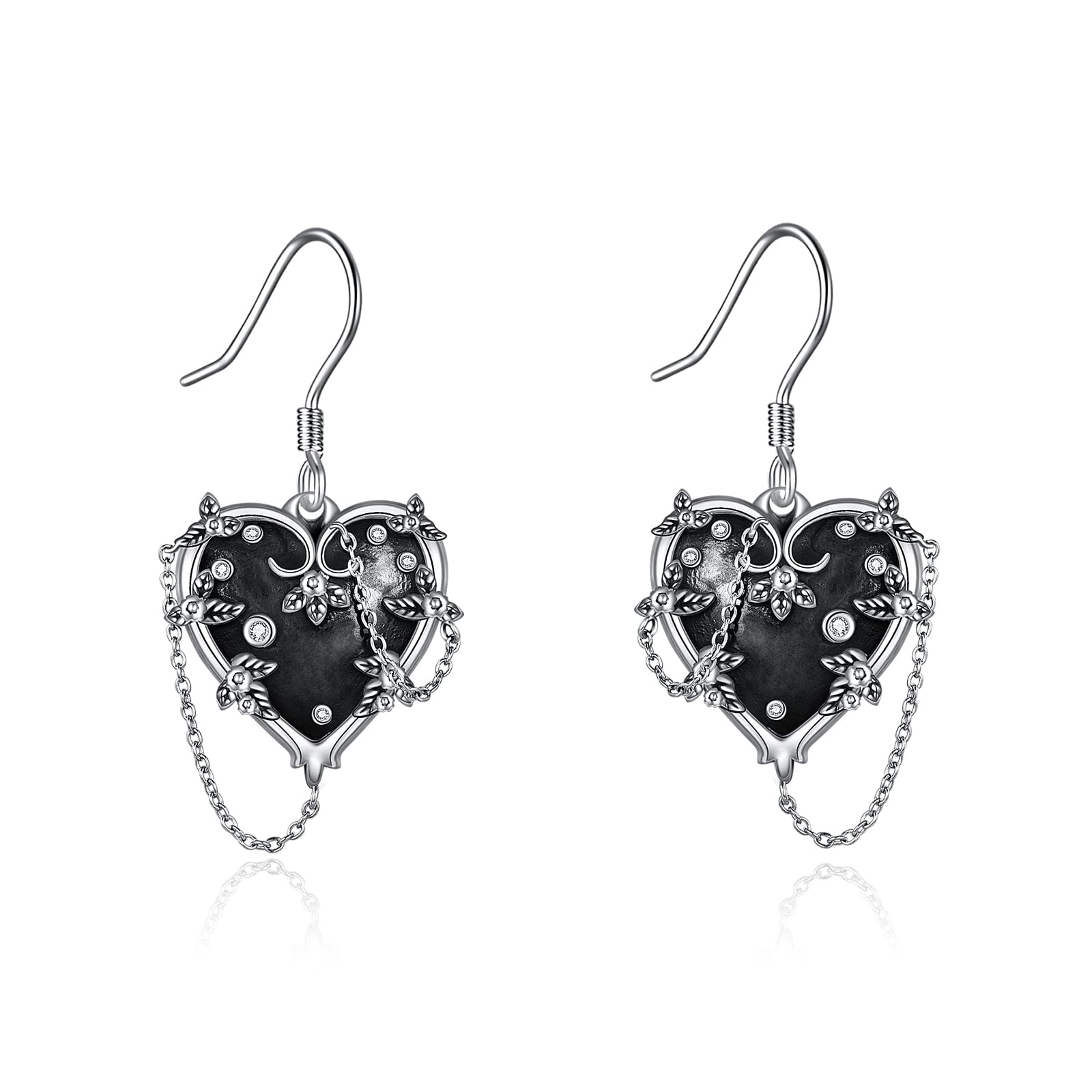 Gothic Black Rose Skull Earrings for Women - 925 Sterling Silver Witches Heart & Stethoscope Design - Perfect for Halloween, Goth Fashion, and Alternative Jewelry Lovers