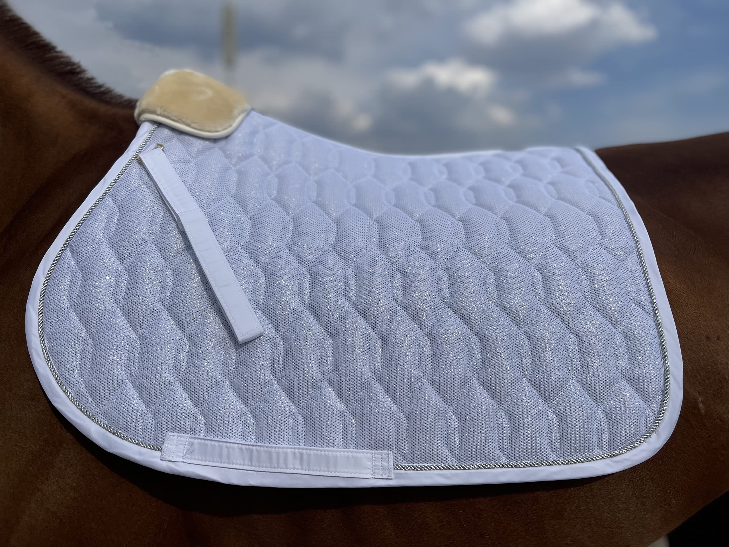 Glitter Mesh Dressage Saddle Pad - Full & Pony Size - All-Purpose Horse Riding Saddle Cloth for Equestrian Training & Show Jumping