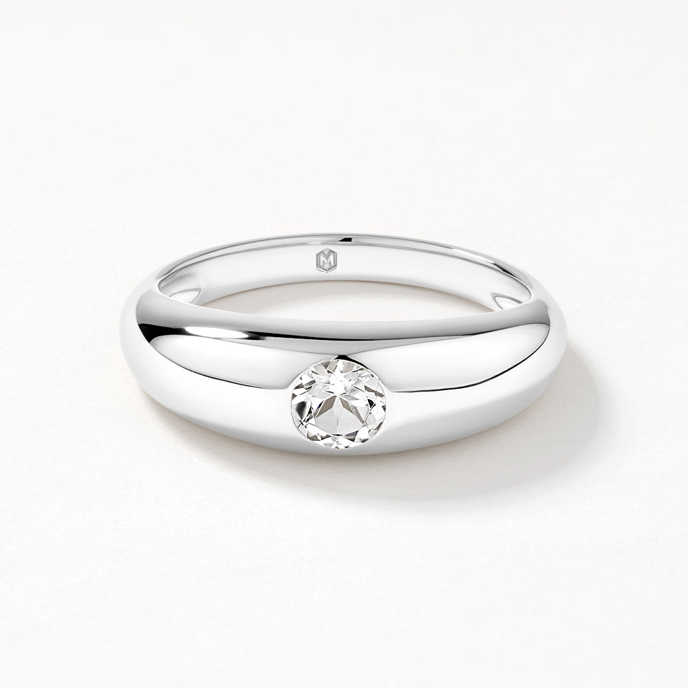 White Topaz Round Curve Pinky Ring in Sterling Silver - Elegant Jewelry for Women, Perfect for Parties, Weddings & Gifts