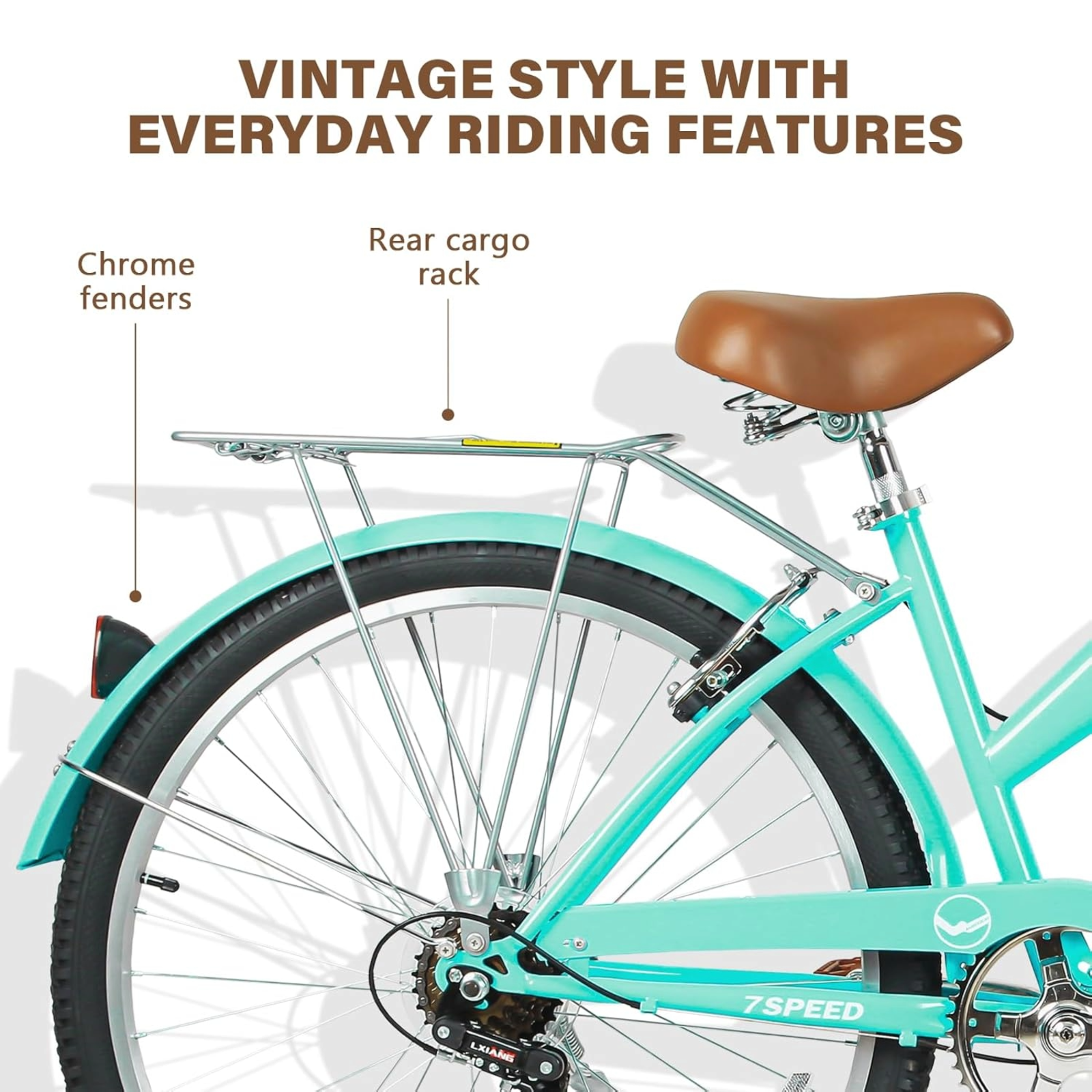 WEIZE 26 Inch Teal Beach Cruiser Bike - 7 Speed Comfortable Commuter Bicycle for Men & Women, Perfect for Leisure Rides, Beach Cruising & City Commuting