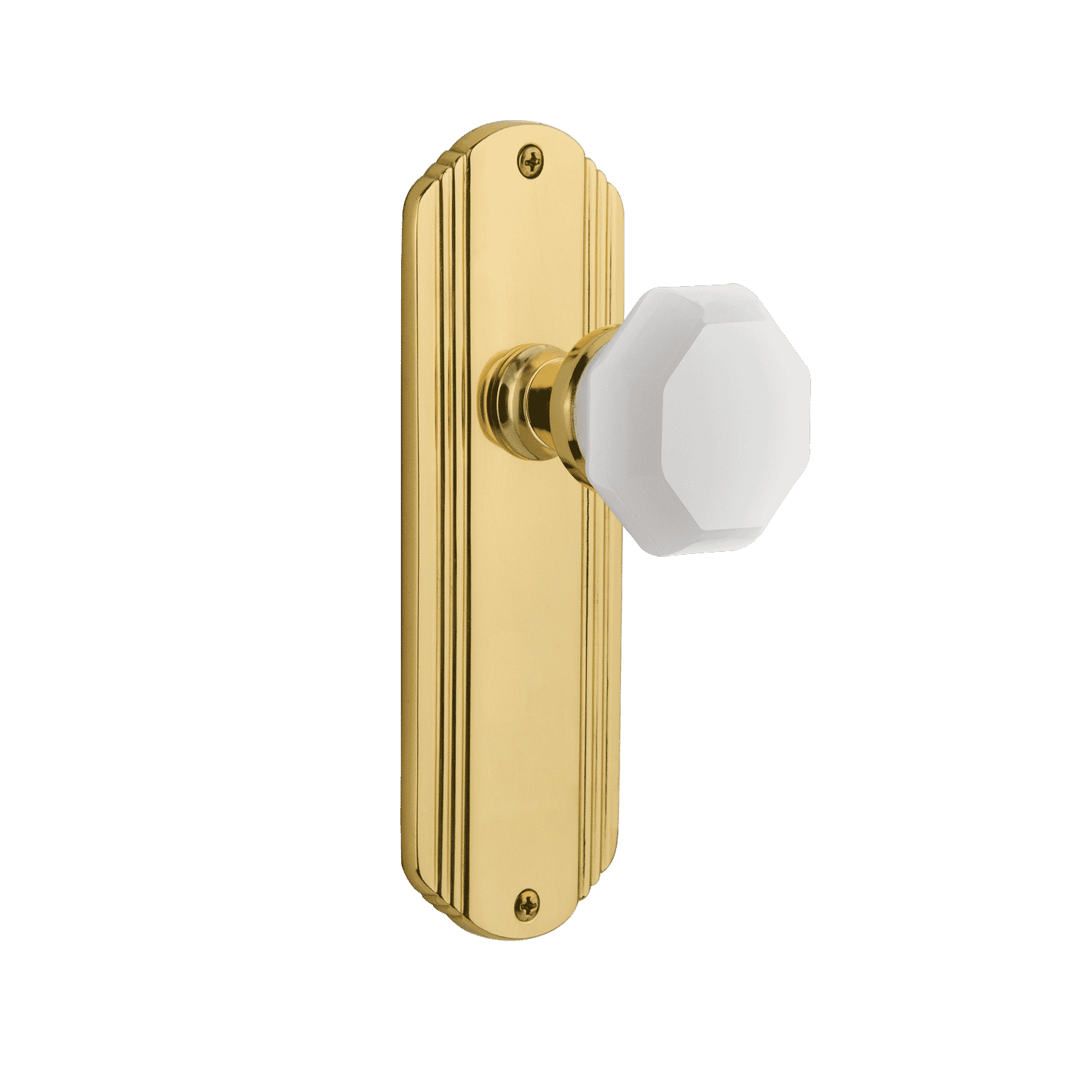 Decorative Long Plate with White Waldorf Knob in Polished Brass - Perfect for Cabinet Hardware, Drawer Pulls & Vintage Style Home Decor
