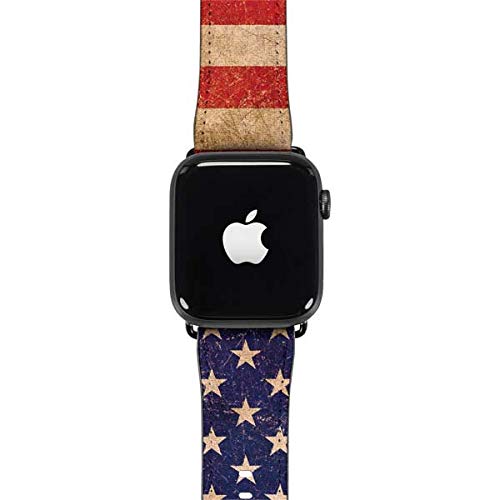 Distressed American Flag Apple Watch Band - Faux Leather Replacement Strap Compatible with 38mm/40mm Apple Watch Series 1/2/3/4 - Perfect for Patriotic Events, Workouts & Everyday Wear