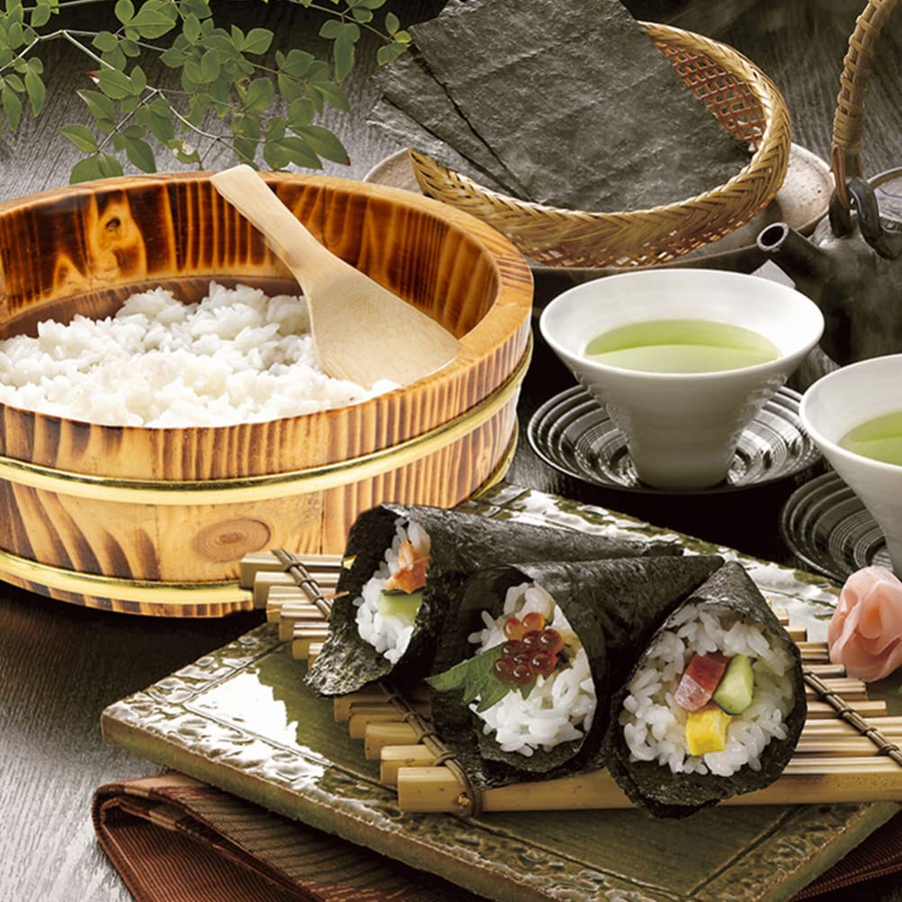 Operitacx Japanese Style Sushi Rice Bucket - Wooden Sushi Serving Tray & Rice Mixing Container - Perfect for Sushi Restaurants, Home Chefs & Japanese Food Presentation