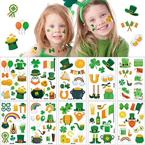 St. Patrick's Day Temporary Tattoos for Kids & Adults - Shamrock Face & Body Tattoo Stickers - Irish Party Favors, Parade Decorations - Perfect for St. Paddy's Day Celebrations, School Events & Festive Gatherings