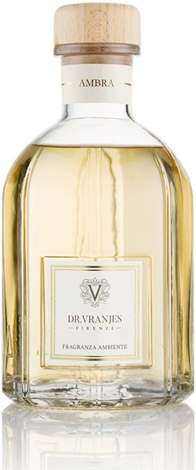 Dr. Vranjes Ambra 1250ml Premium Reed Diffuser Set with 3 White Rattan Sticks - Italian Luxury Home Fragrance, Oriental Scent with Amber, Patchouli & Sandalwood Notes - Perfect for Living Room, Bedroom & Office Decor