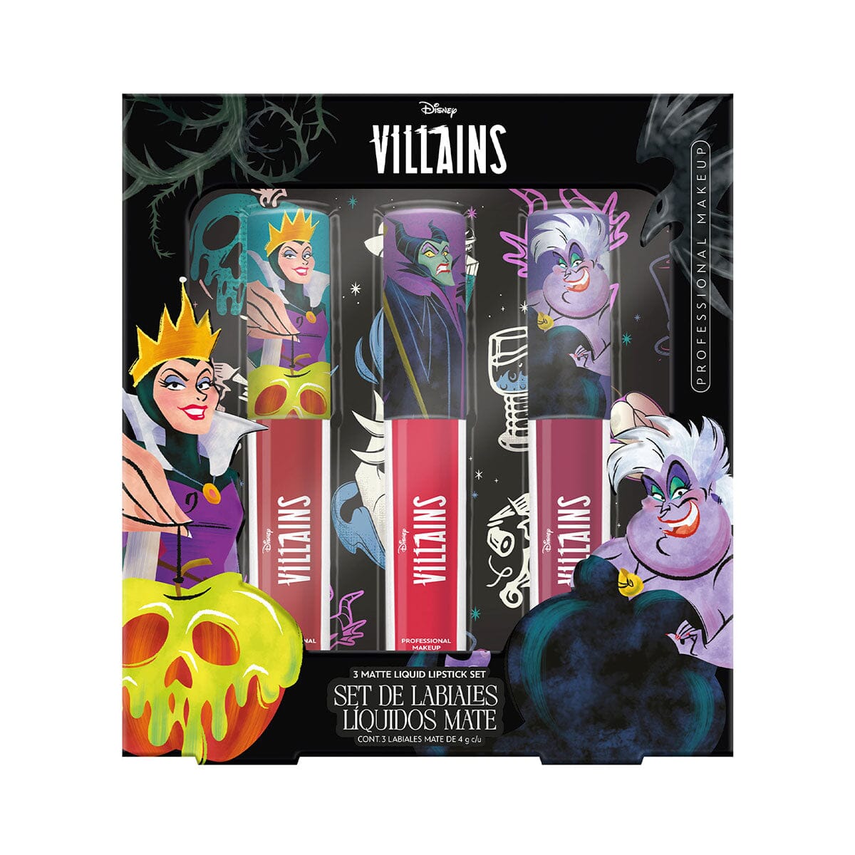 3-Pack Matte Liquid Lipstick Set - Disney Villains Inspired Long-Lasting Lip Color for Cosplay, Halloween, and Everyday Wear