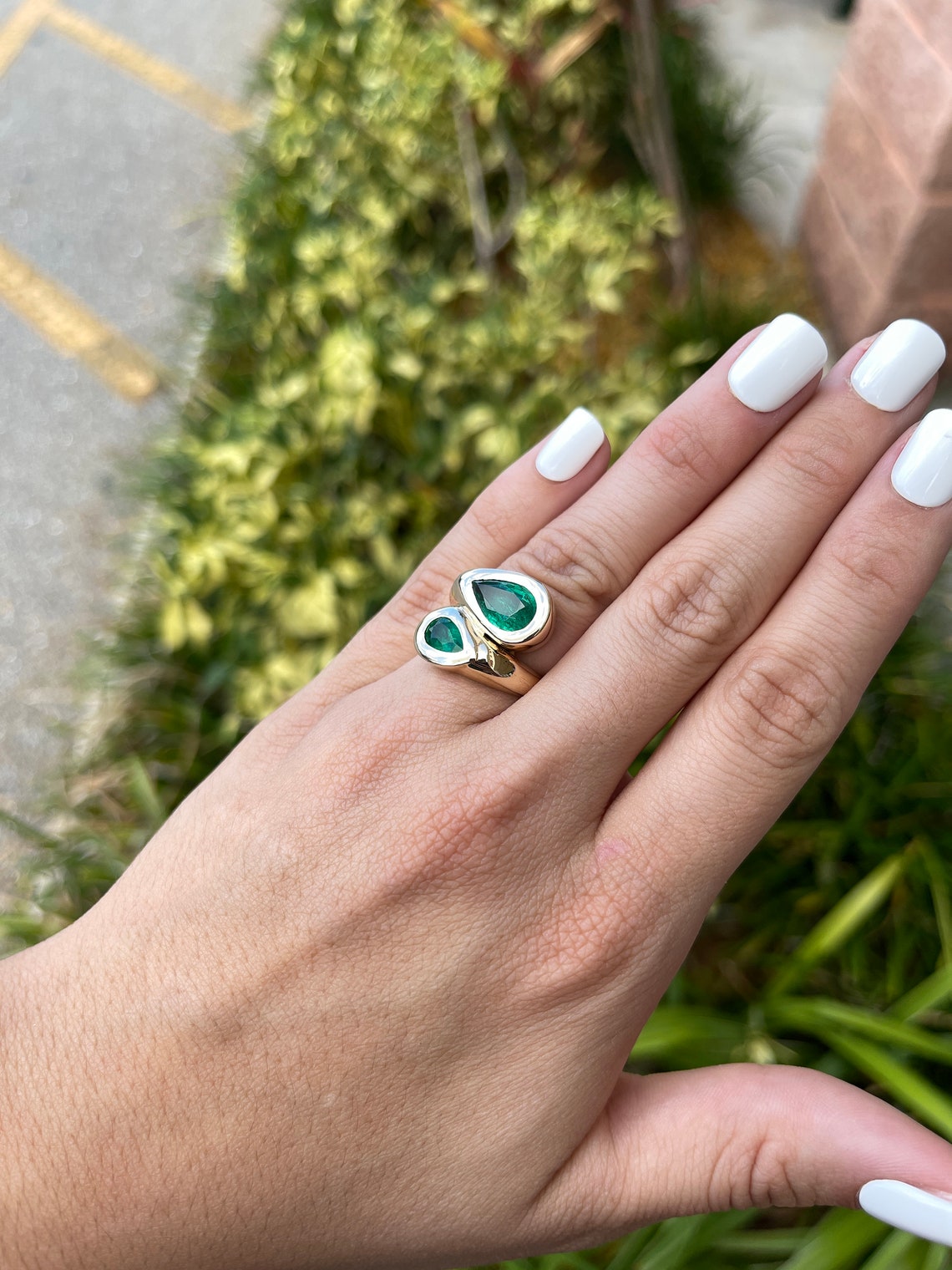 4.08tcw Genuine Dark AAA Quality Pear Emerald Bypass Gold Anniversary Ring 14K - Elegant Jewelry for Weddings, Engagements & Special Occasions